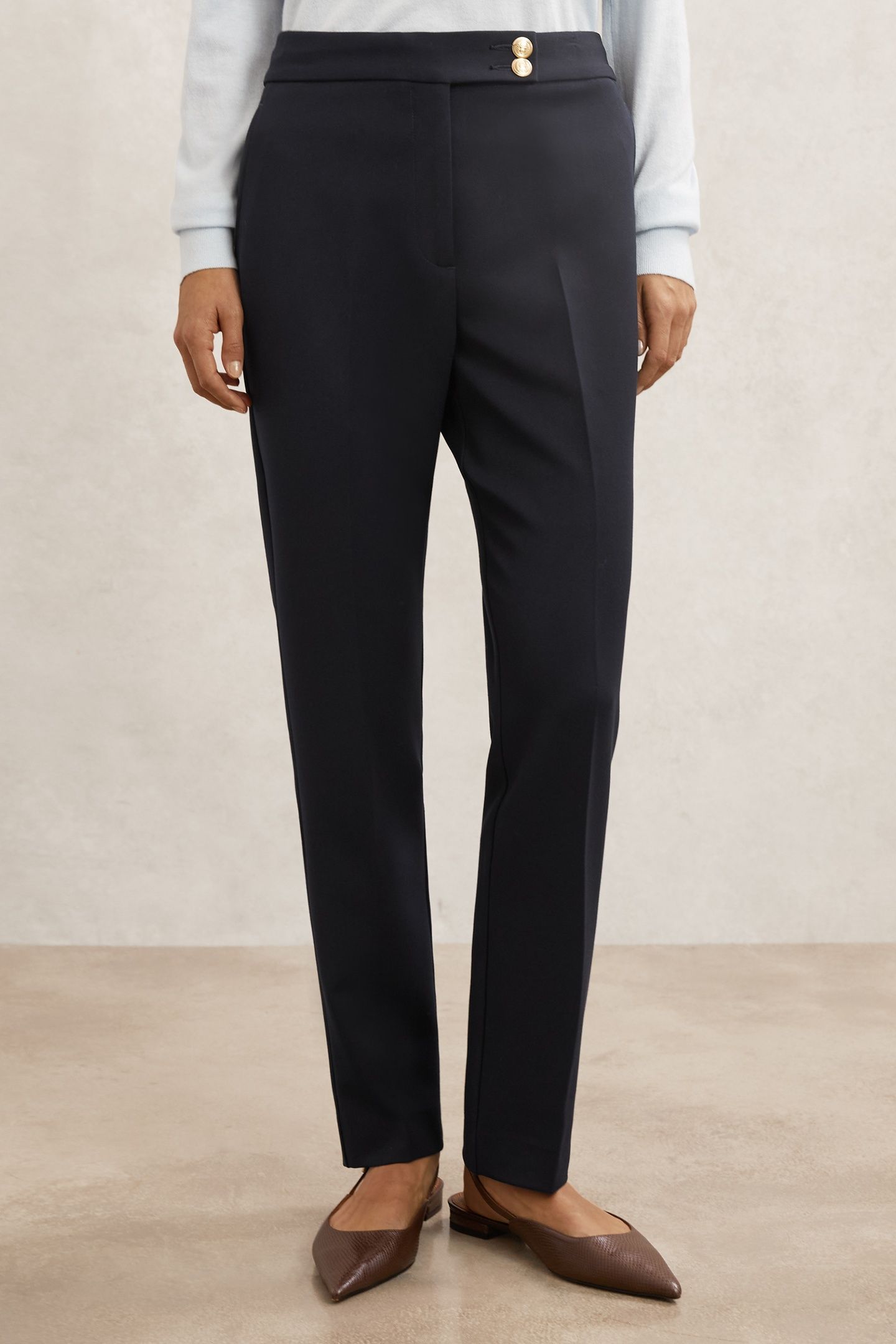 TAPER BUTTON DETAIL TROUSER NAVY 1