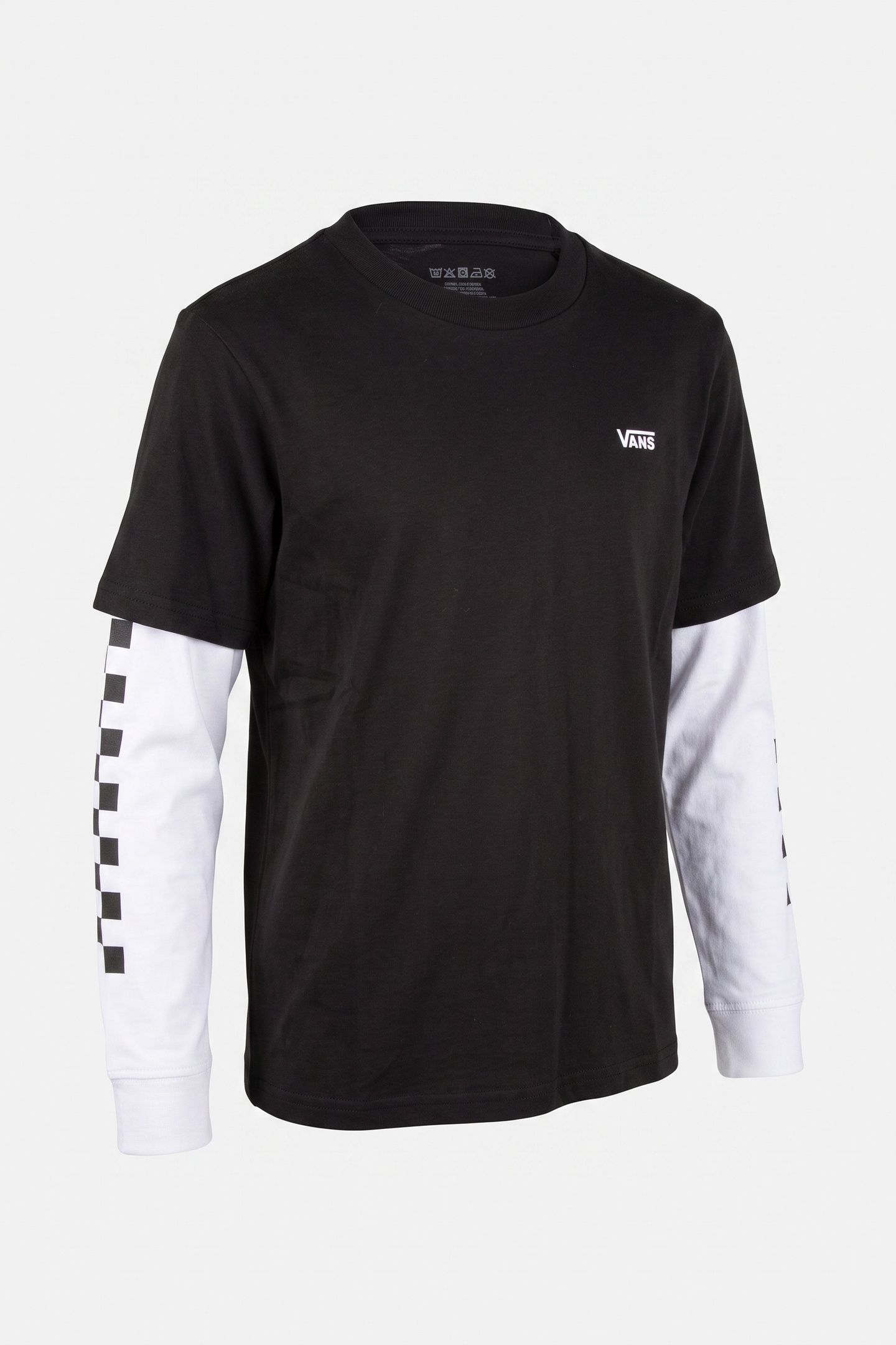 BOYS LONG CHECK TWOFER T-SHIRT BLACK 2