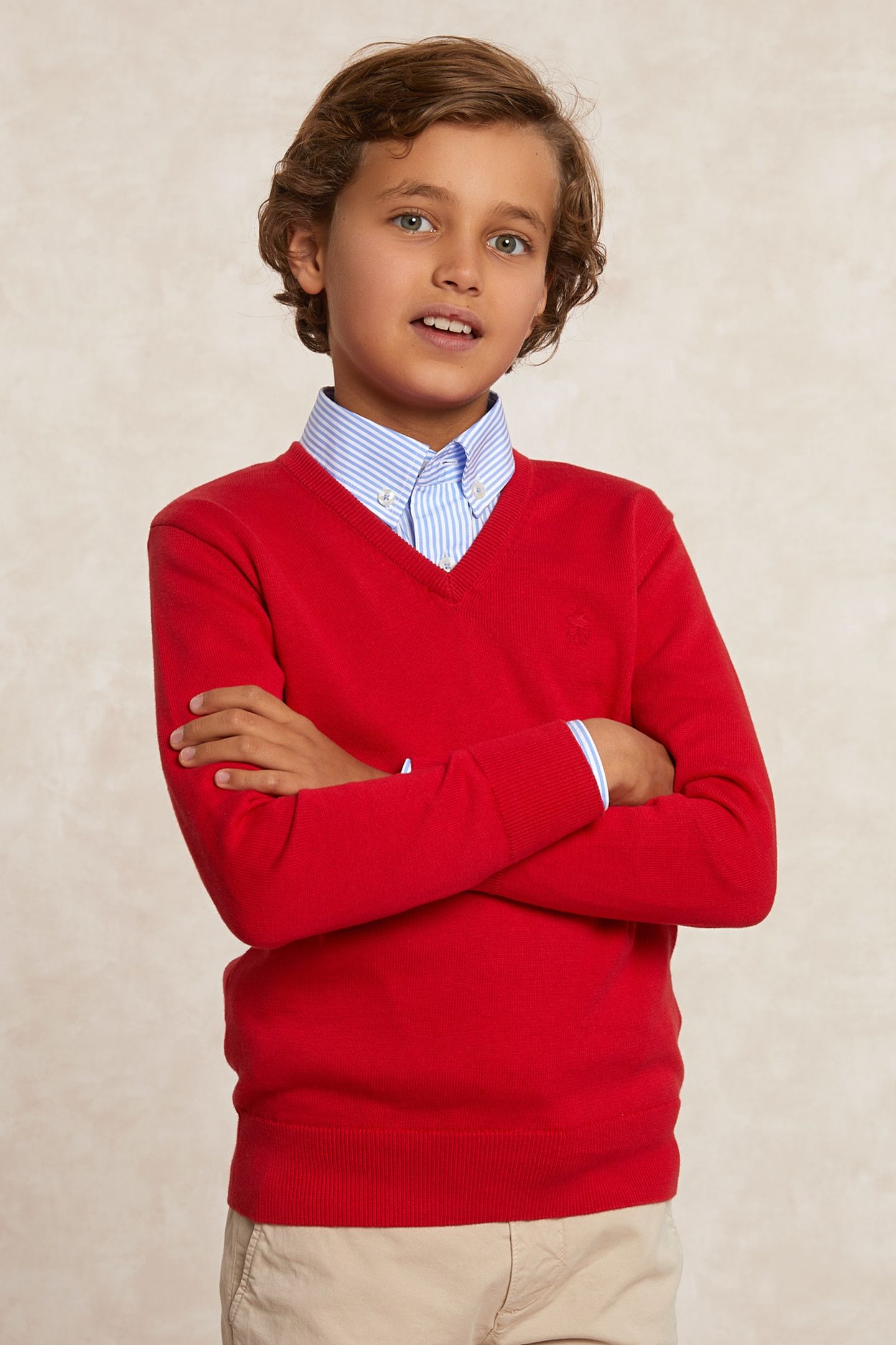 CUSTOM FIT COTTON V-NECK PULLOVER HARVARD RED 1