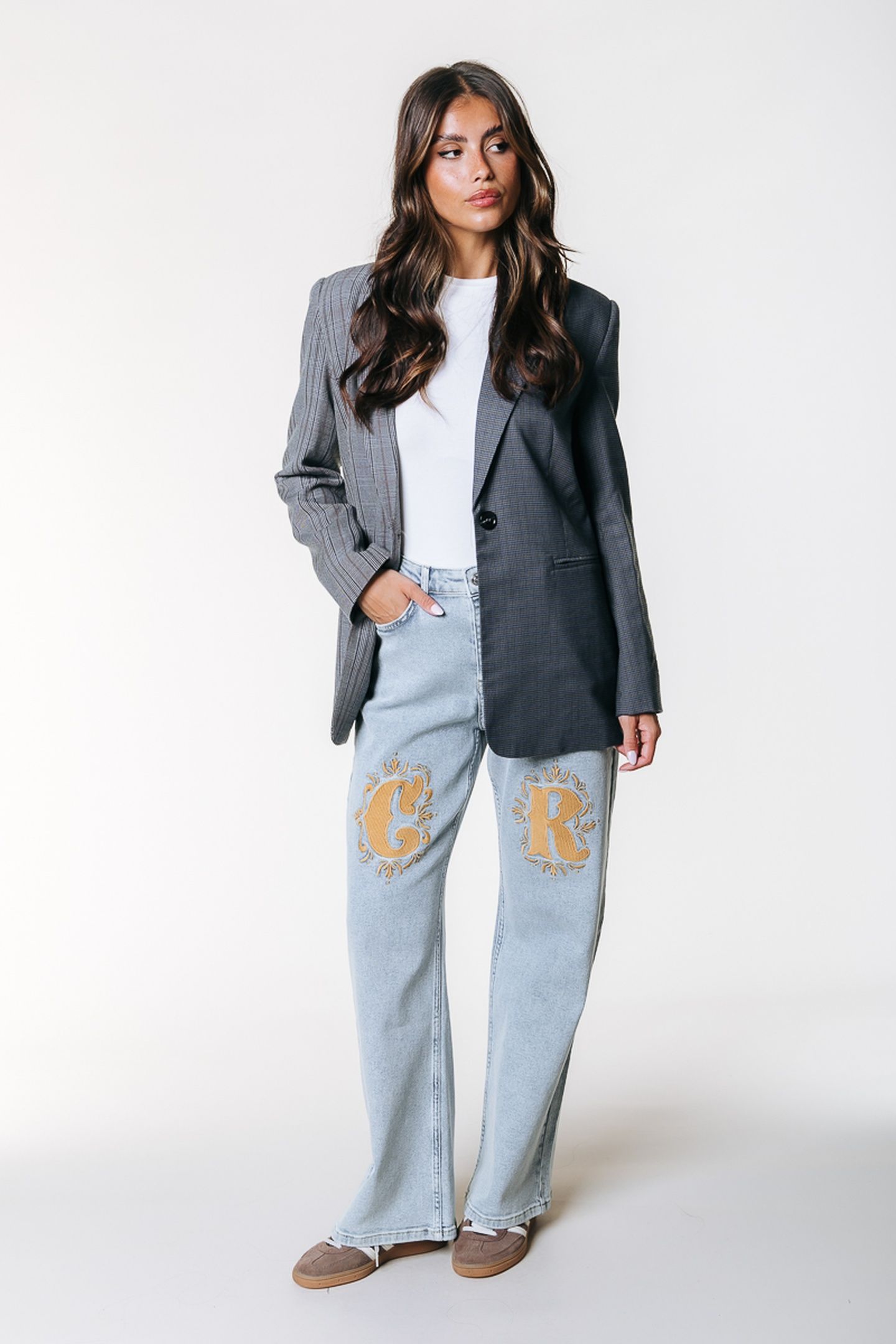 GAIAS CR HIGH RISE STRAIGHT LEG DENIM PANTS LIGHT BLUE DENIM 1