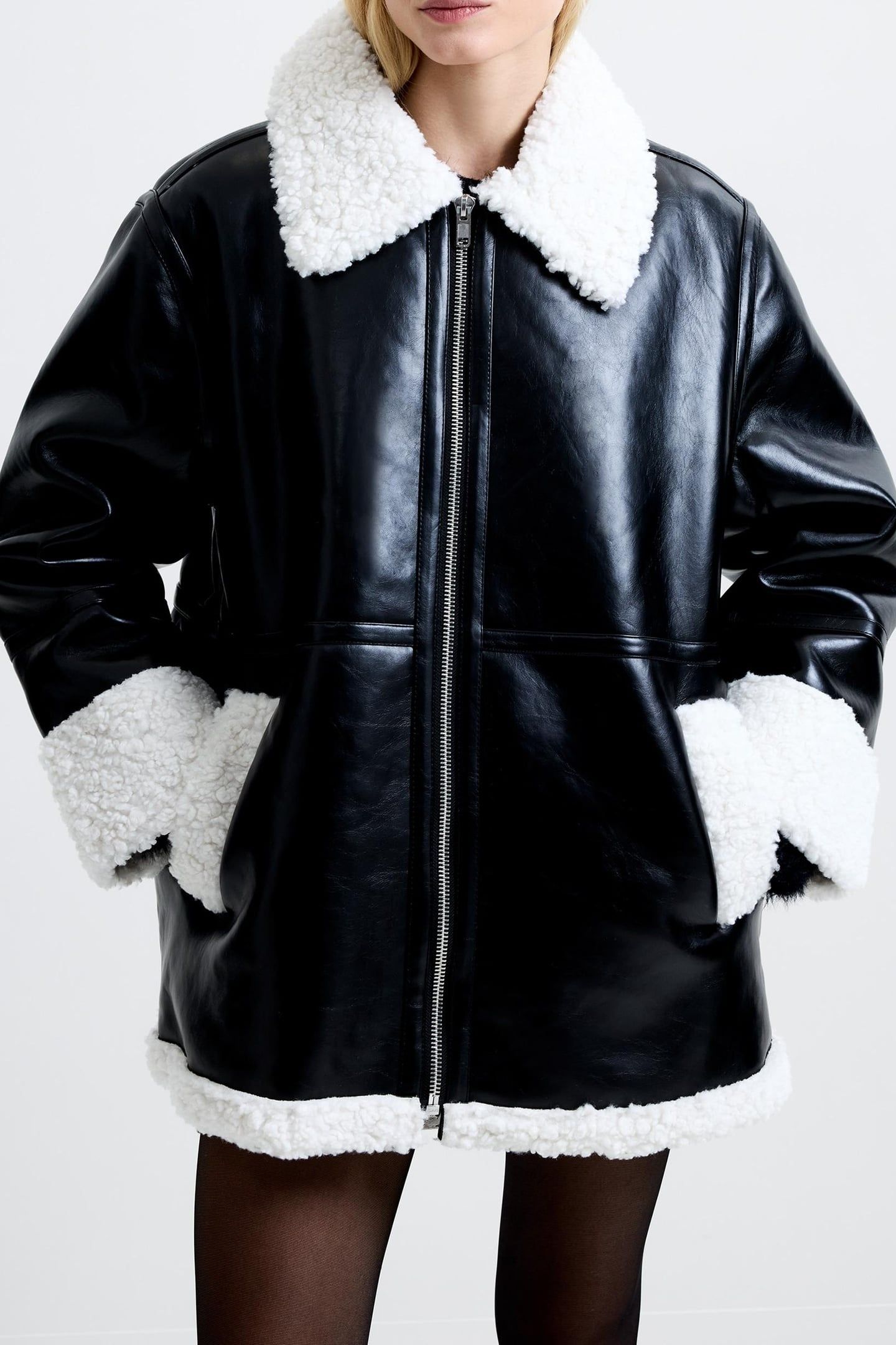 AJANI PU FAUX FUR COAT BLACK CREAM 2