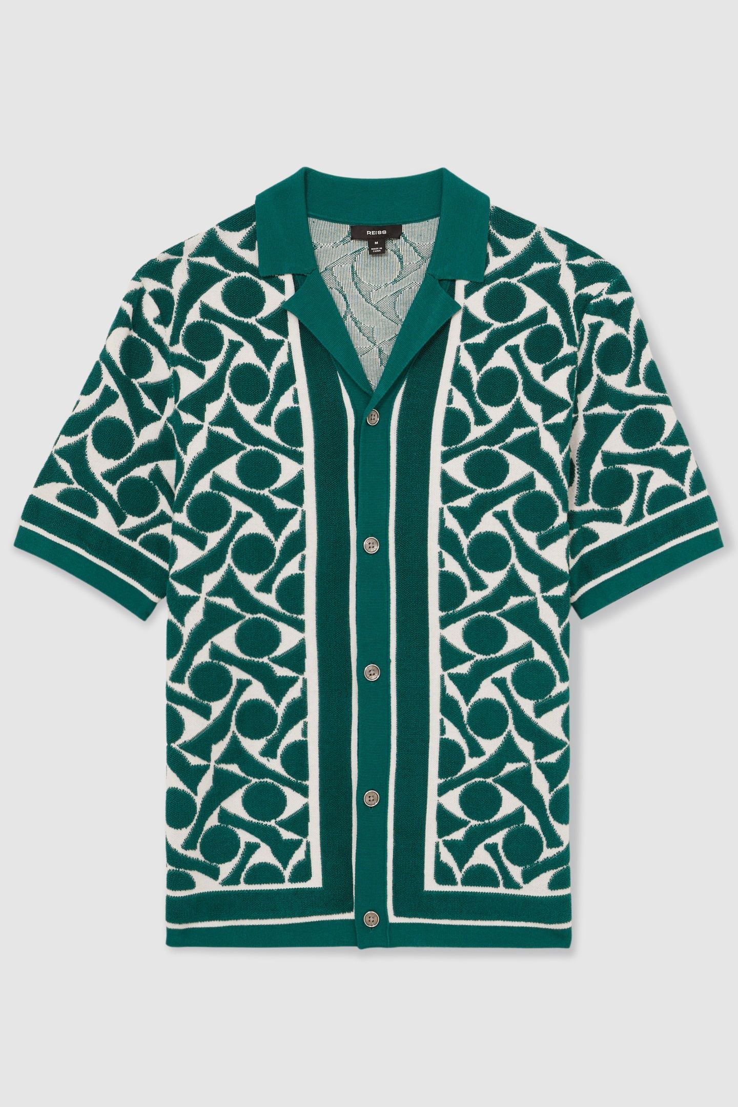 SS CUBAN BUTTON THORUGH GEO TOWELLING SHIRT GREEN/WHITE 3