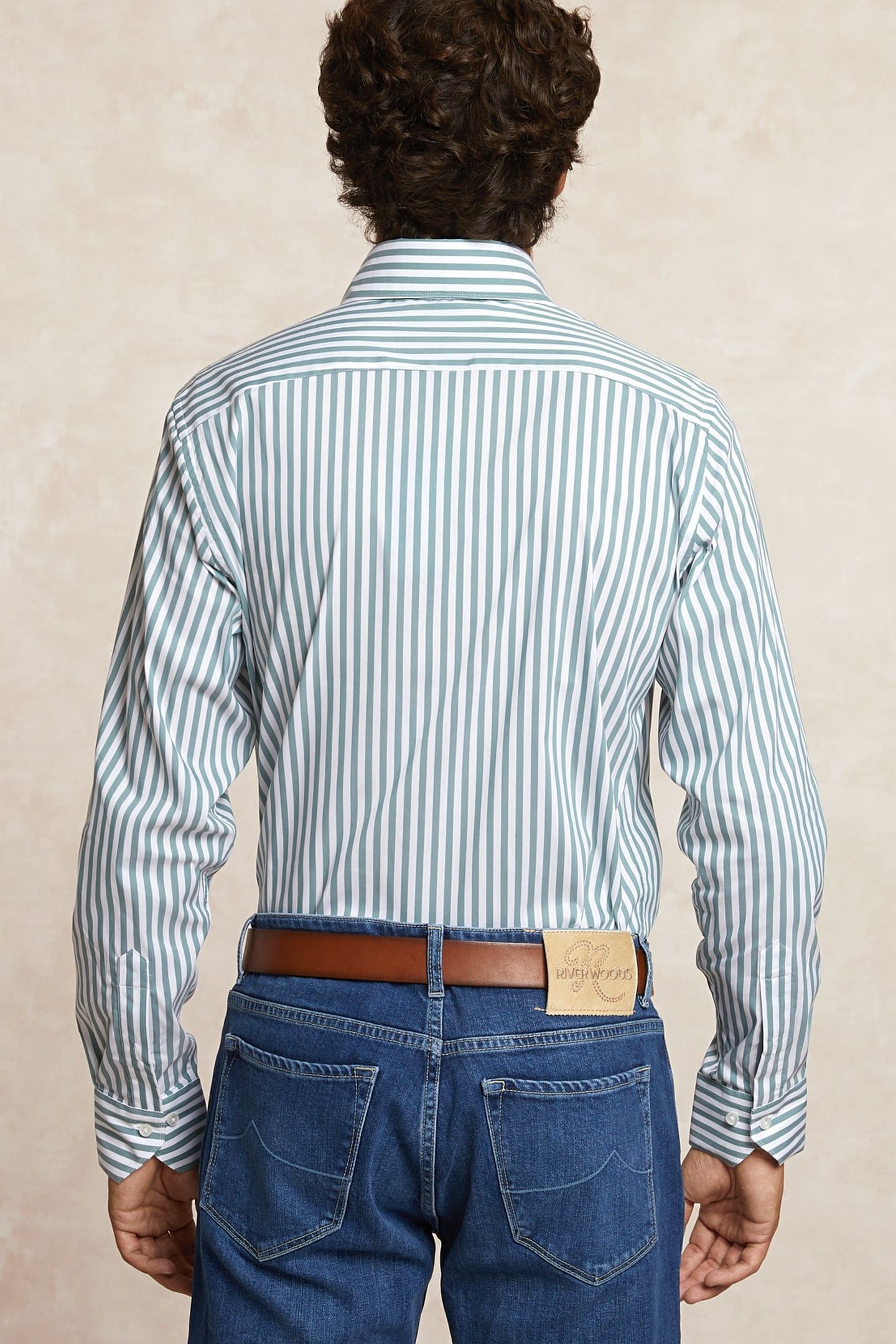 CUSTOM FIT STRIPED PERFORMANCE STRETCH SHIRT GREEN/WHITE 2