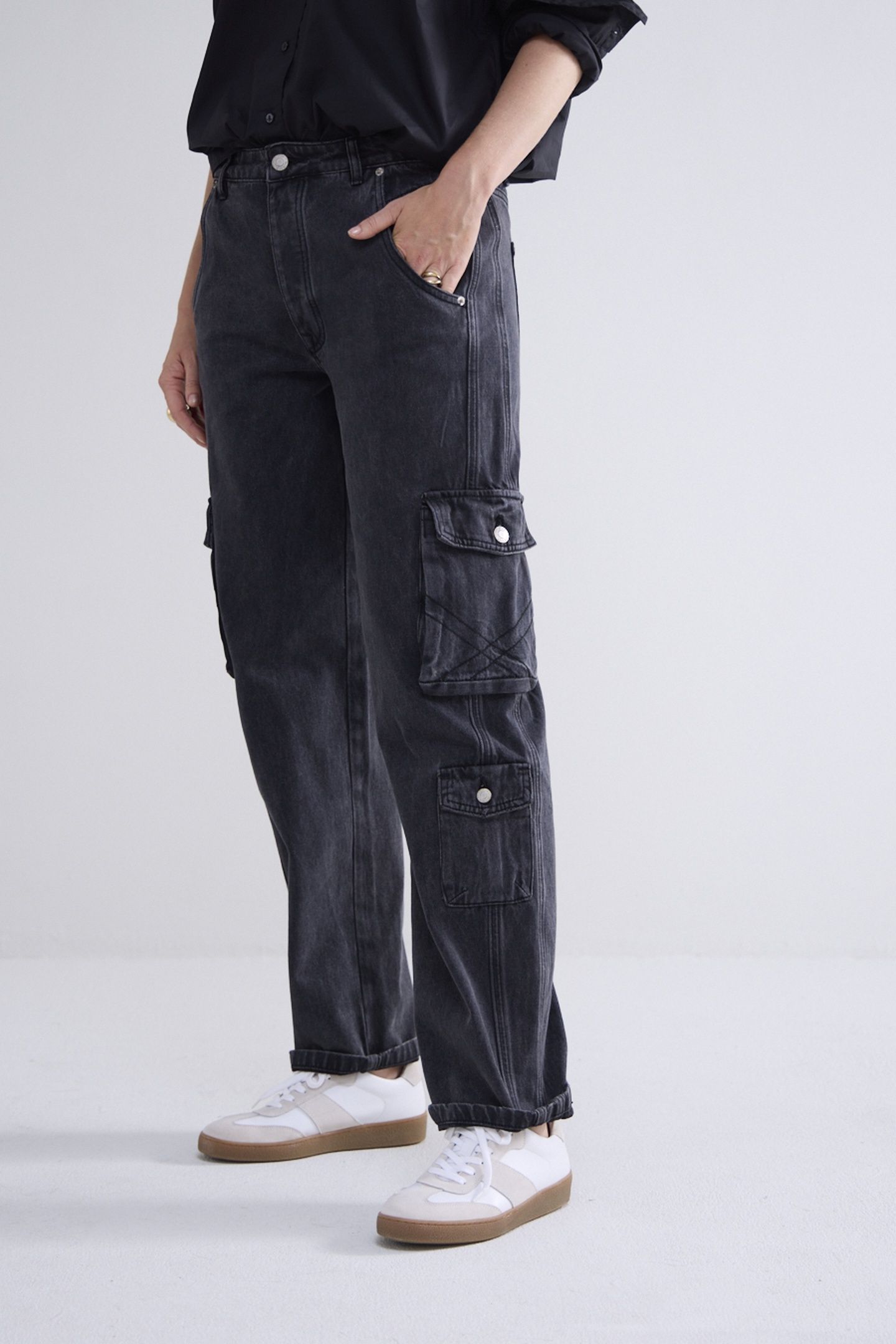 CARGO JEANS BAGGY BLACK COTTON JEANS BLACK DENIM 1