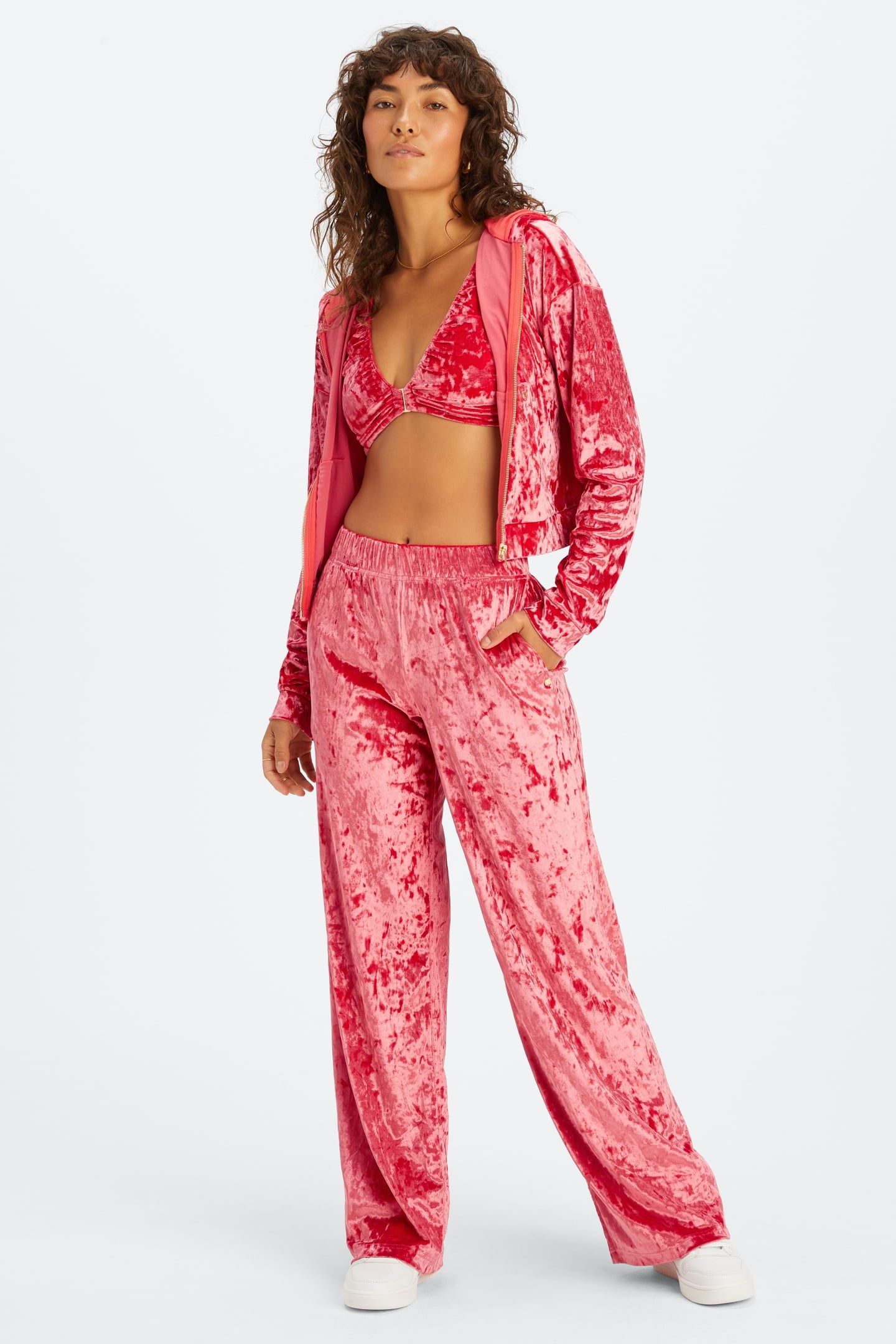 GO-TO CRUSHED VELOUR WIDE LEG PANT STRAWBERRY RED 1