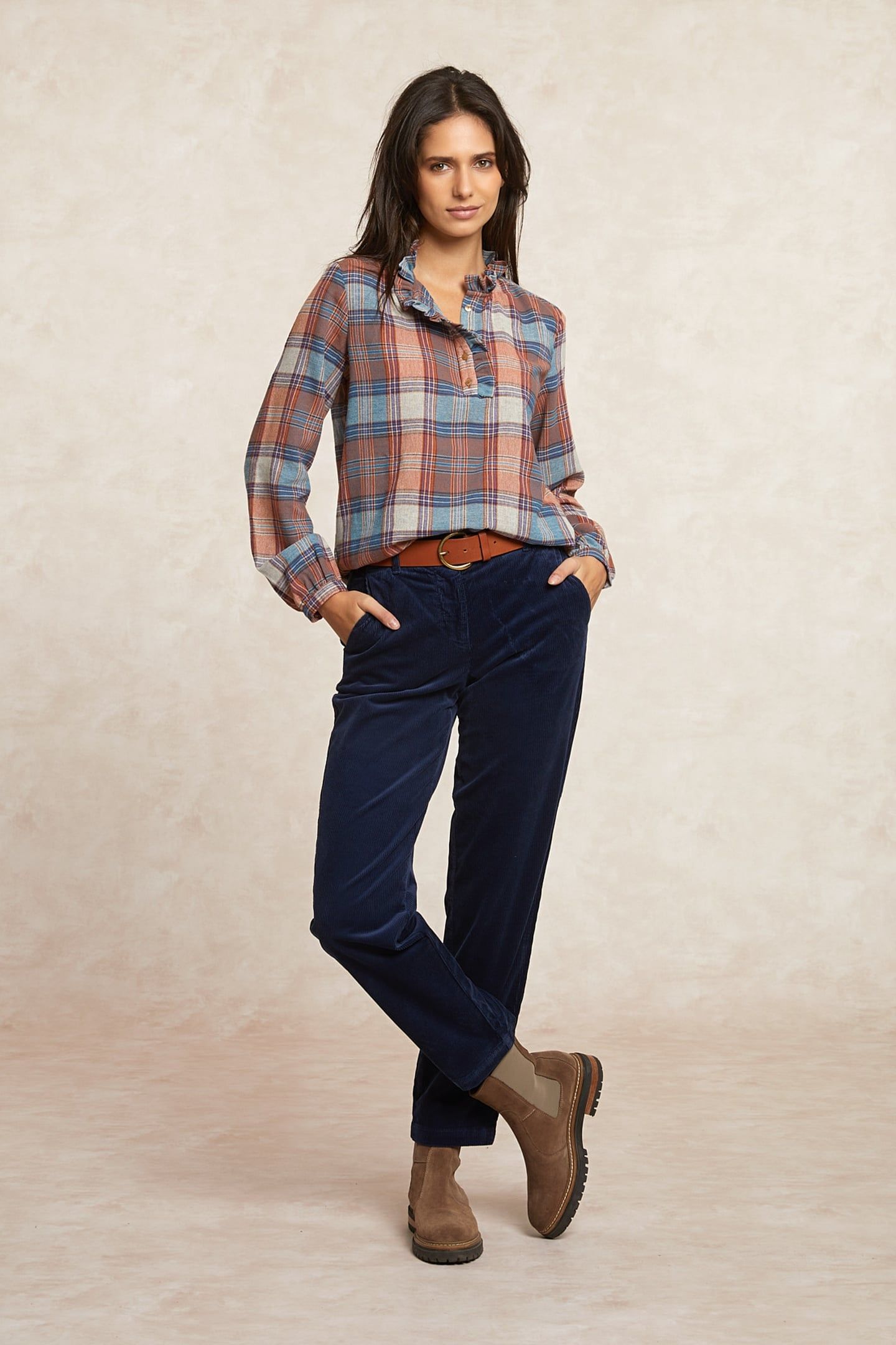 CHECKED BLOUSE BALLOON SLEEVES MULTI ORANGE 1