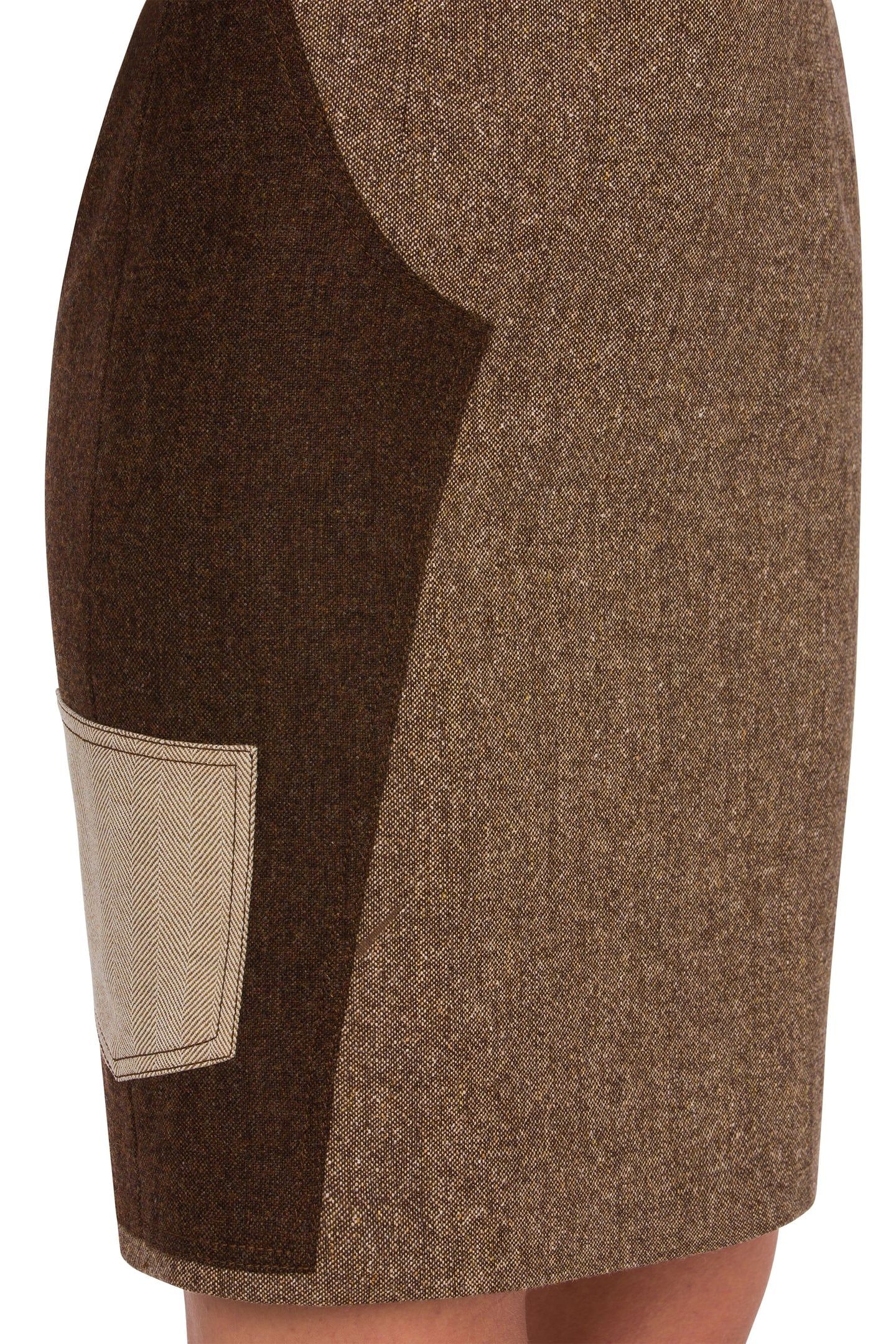 PATCHWORK WOOL BLEND SKIRT BROWN 4