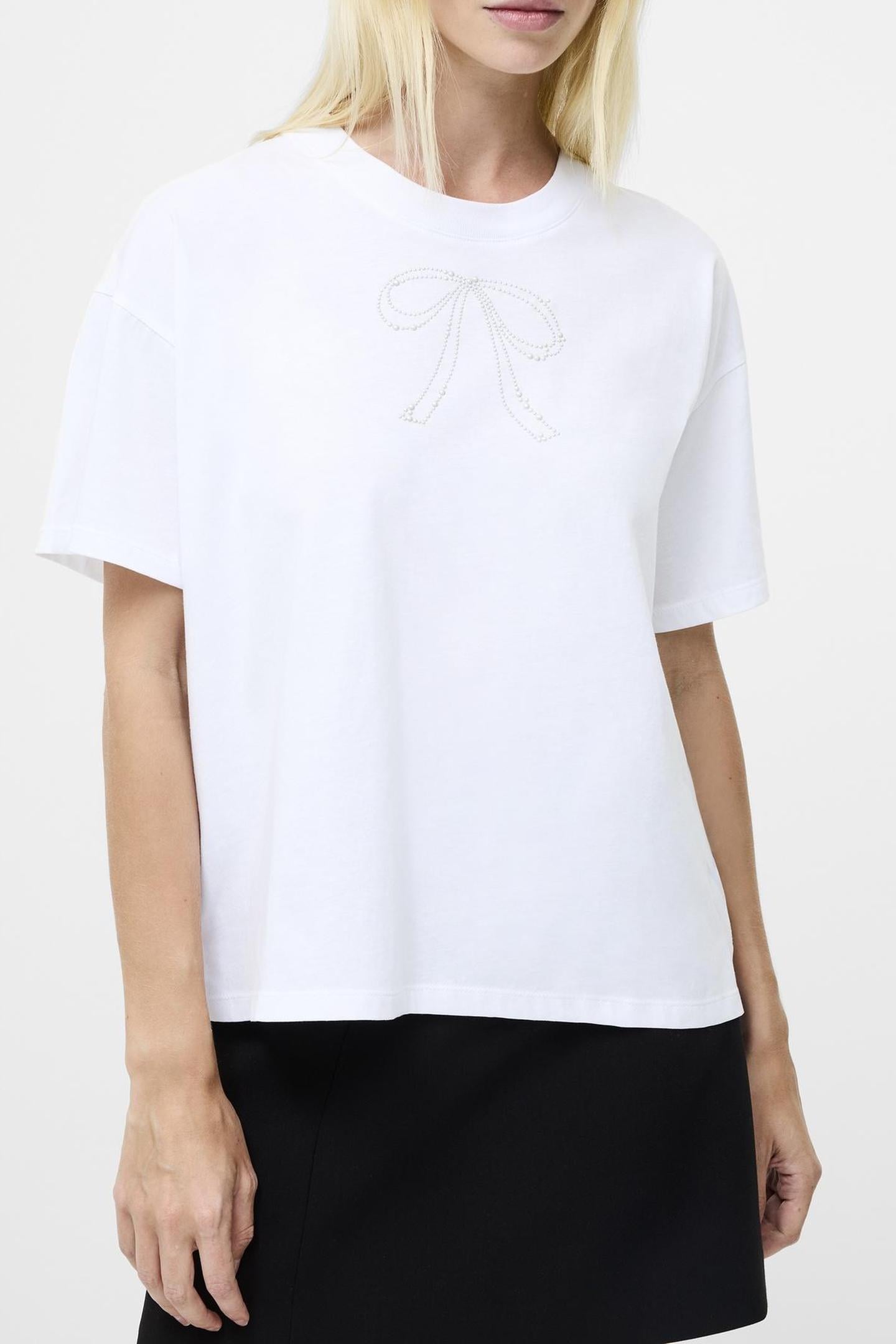PEARL HOTFIX BOW S/S TEE LINEN WHITE 1