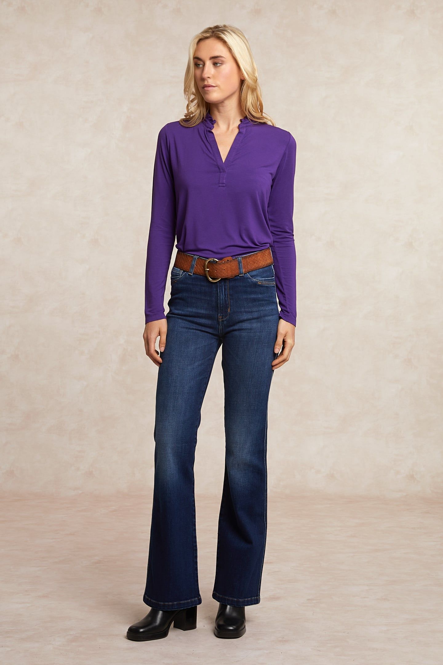 VISCOSE T-SHIRT RUFFLE COLLAR PURPLE 1