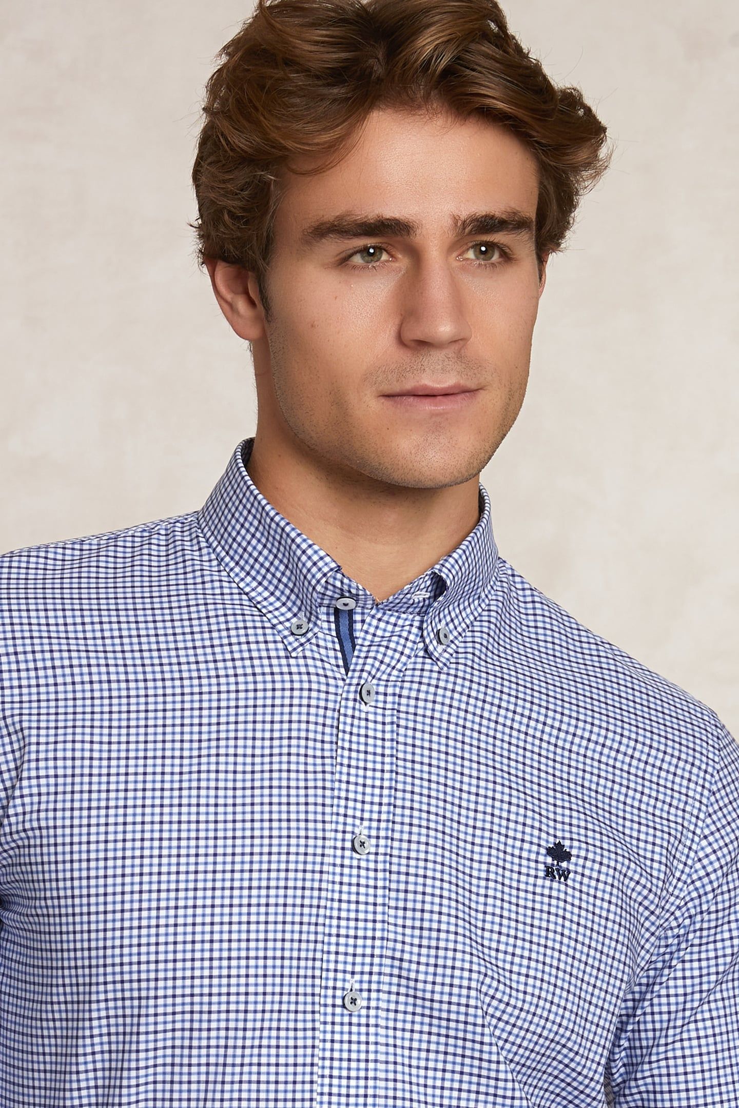 CUSTOM FIT COTTON CHECKED SHIRT BLUE/WHITE 4