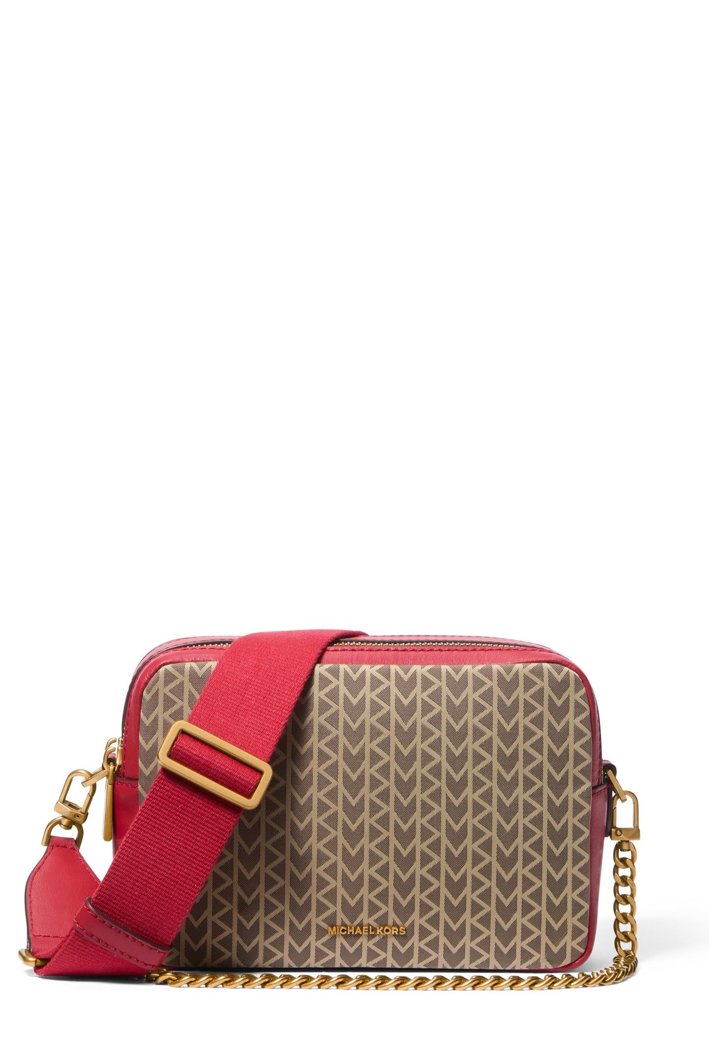MEDIUM DOUBLE ZIP CHAIN CAMERA CROSSBODY CRIMSN MULTI 1