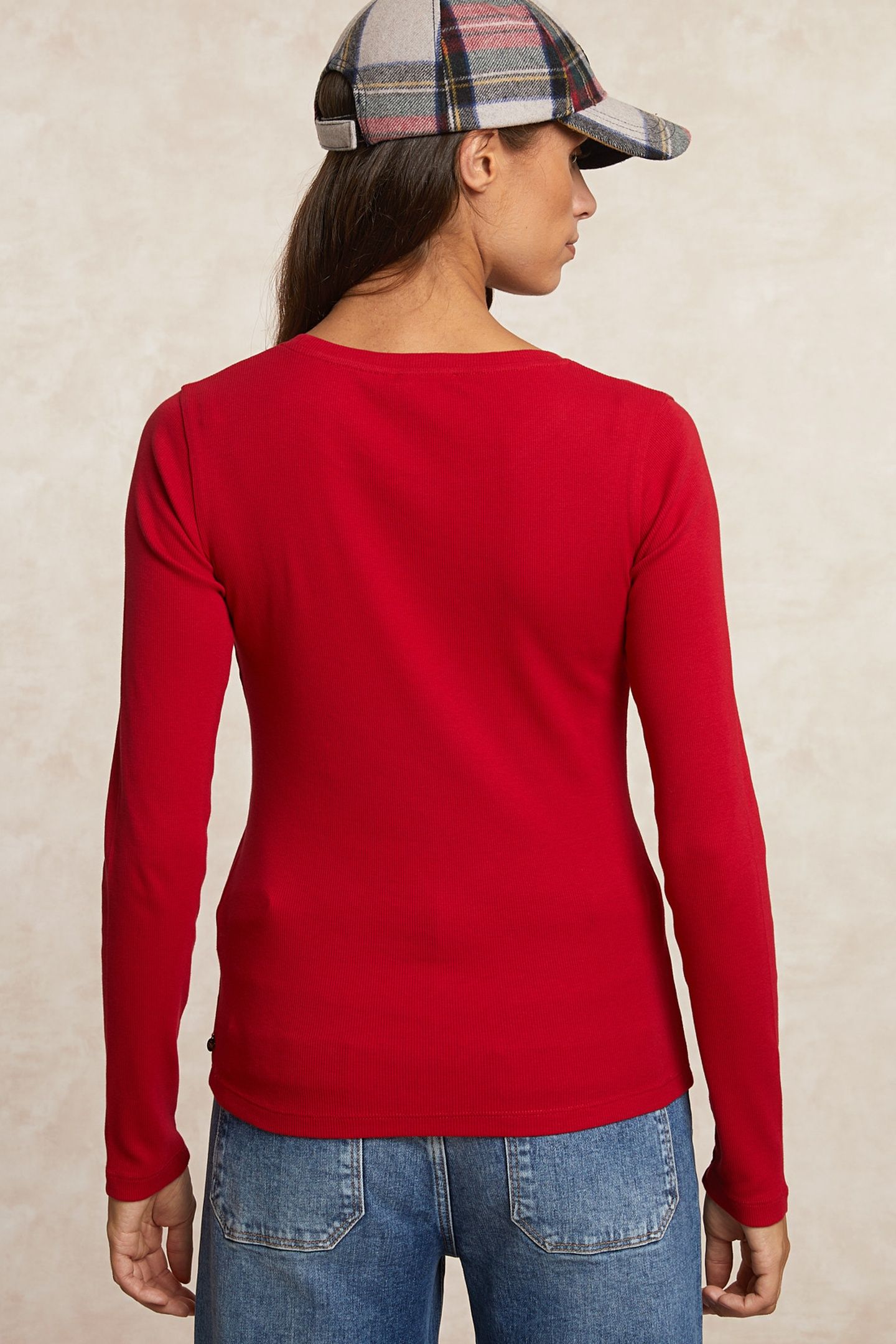 BASIC RIBBED CREW NECK T-SHIRT LONG SLEEVES RED 2
