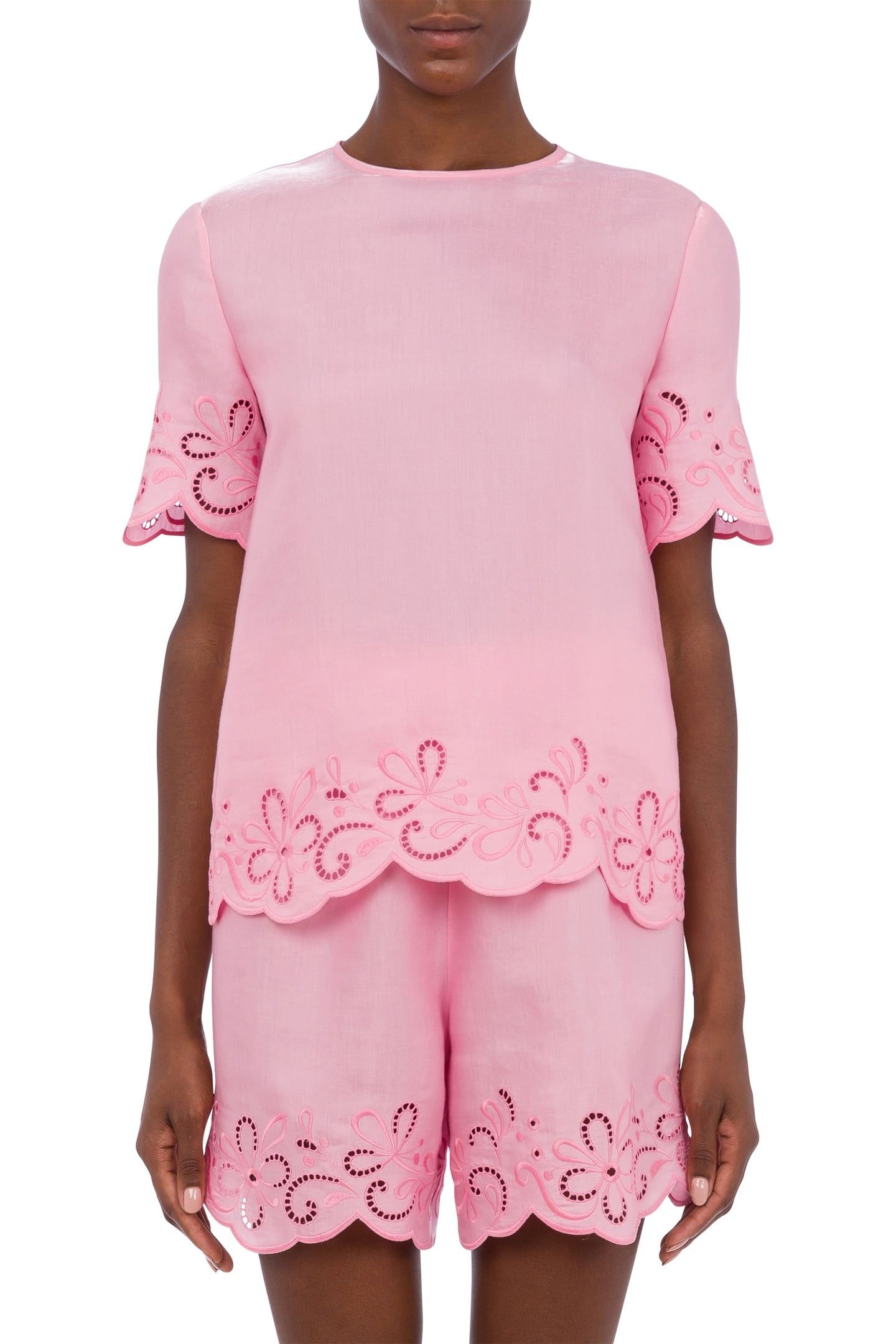AJOUR NYLON AND VISCOSE BLOUSE PINK 1