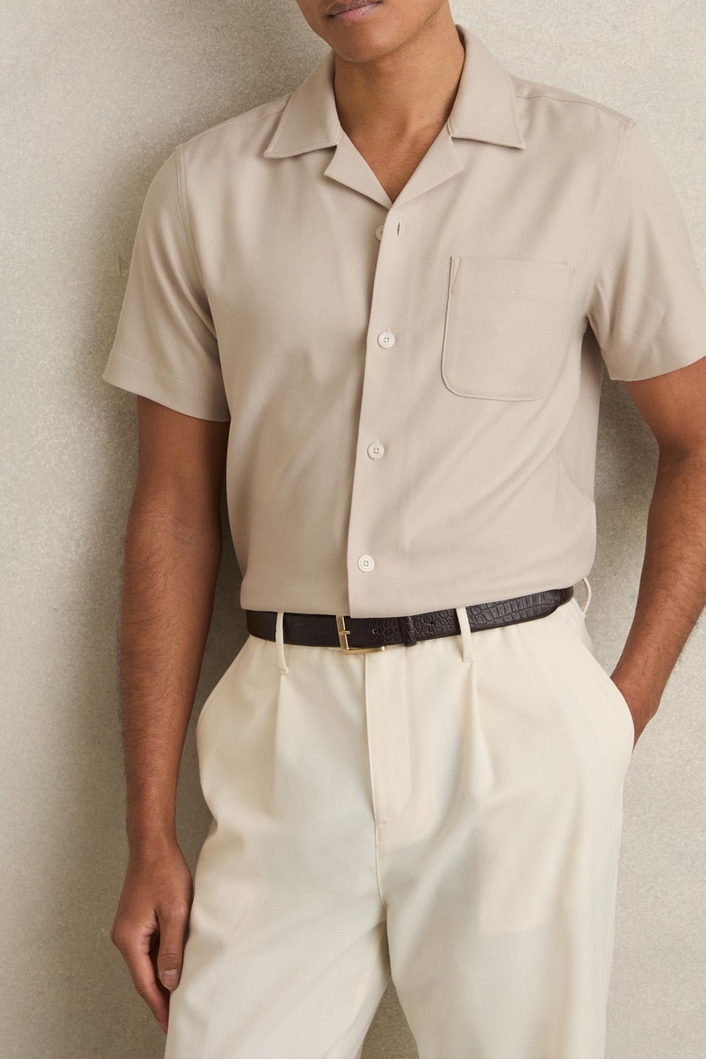 SS HERRINGBONE CUBAN SHIRT STONE 6