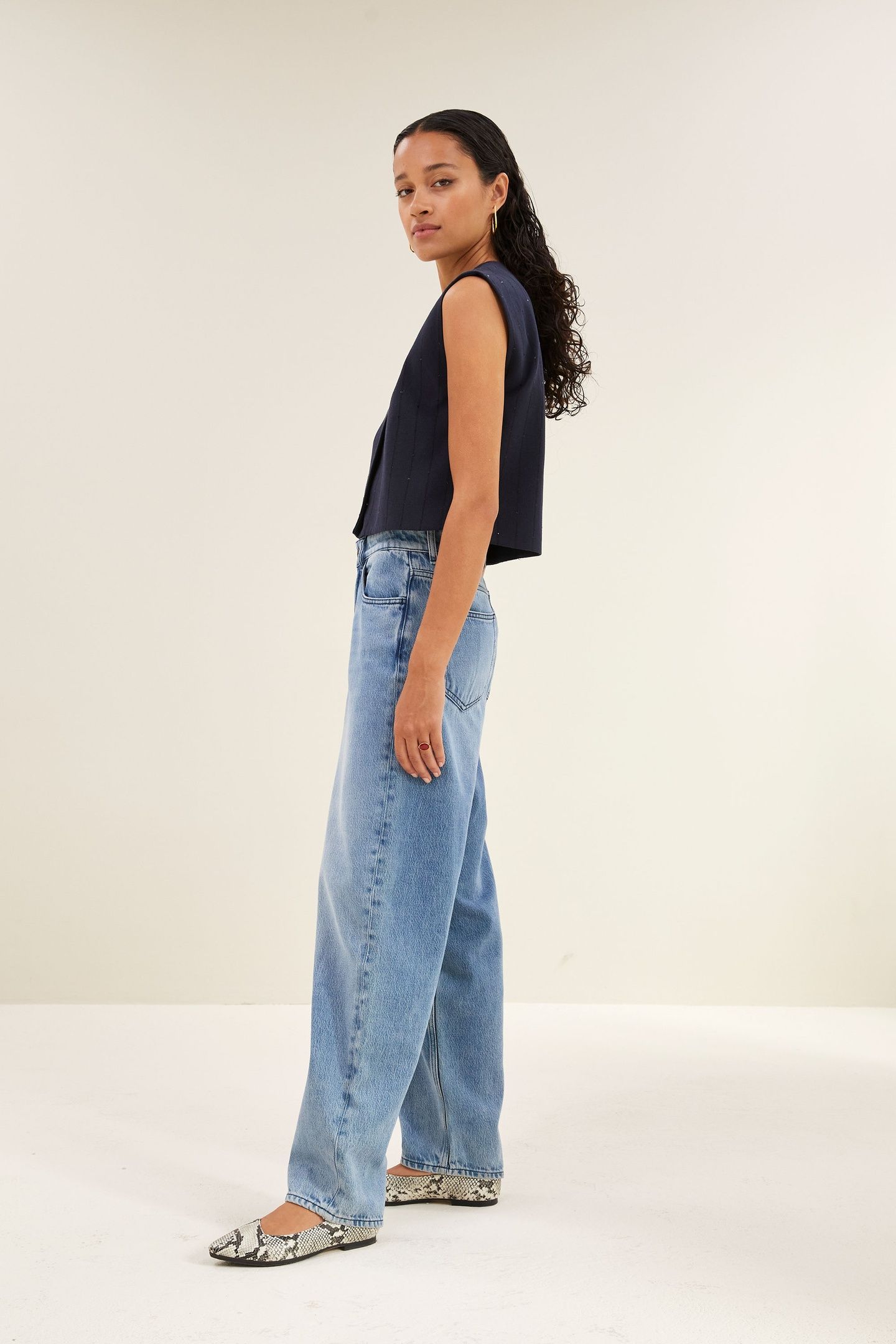 NORI SPARKLE GILET NAVY LUREX STRIPE 4