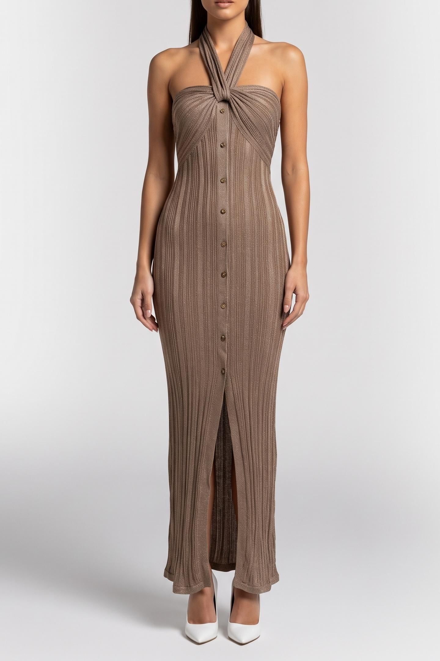 GIA MAXI SWTR DRESS NATURAL ALMOND + GOL 1