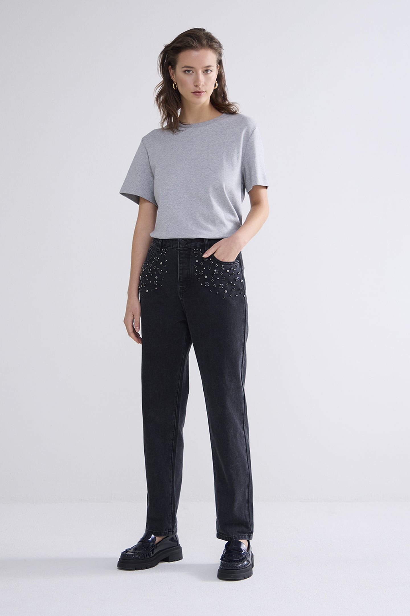 MOMS JEANS COTTON BLACK DENIM BLACK DENIM 1