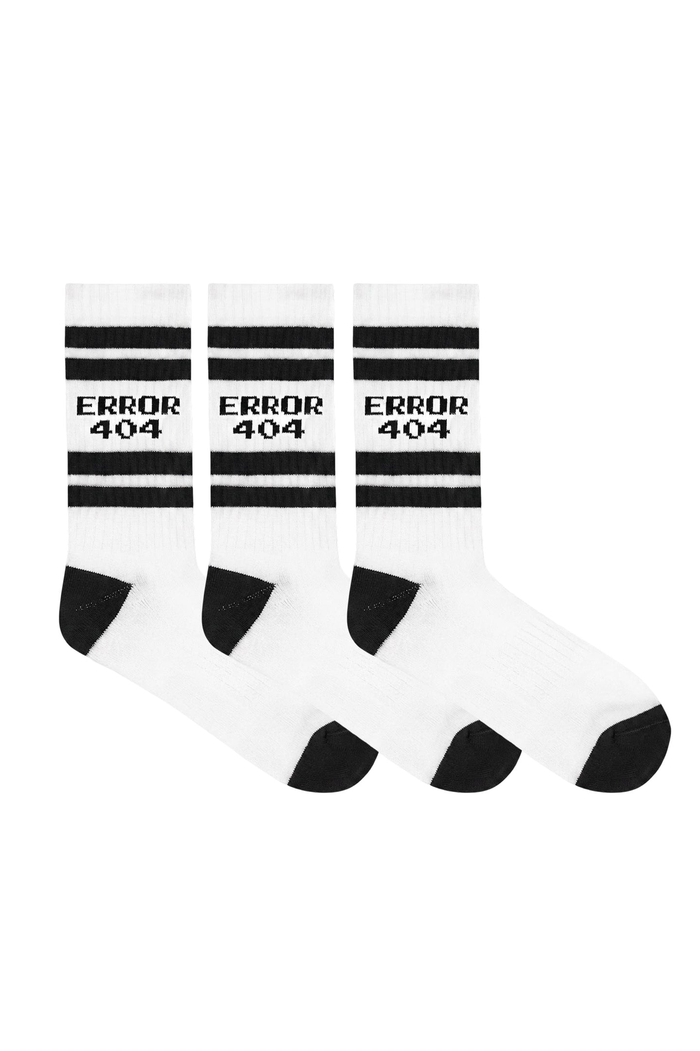 A-DAM 3-PACK CREW SOCKS BLACK STRIPES ERROR 404 WHITE 1