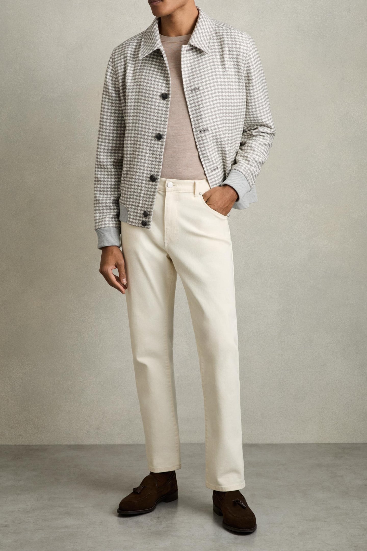 LS DOGTOOTH CHECK BLOUSON JACKET SOFT GREY/WHITE 1
