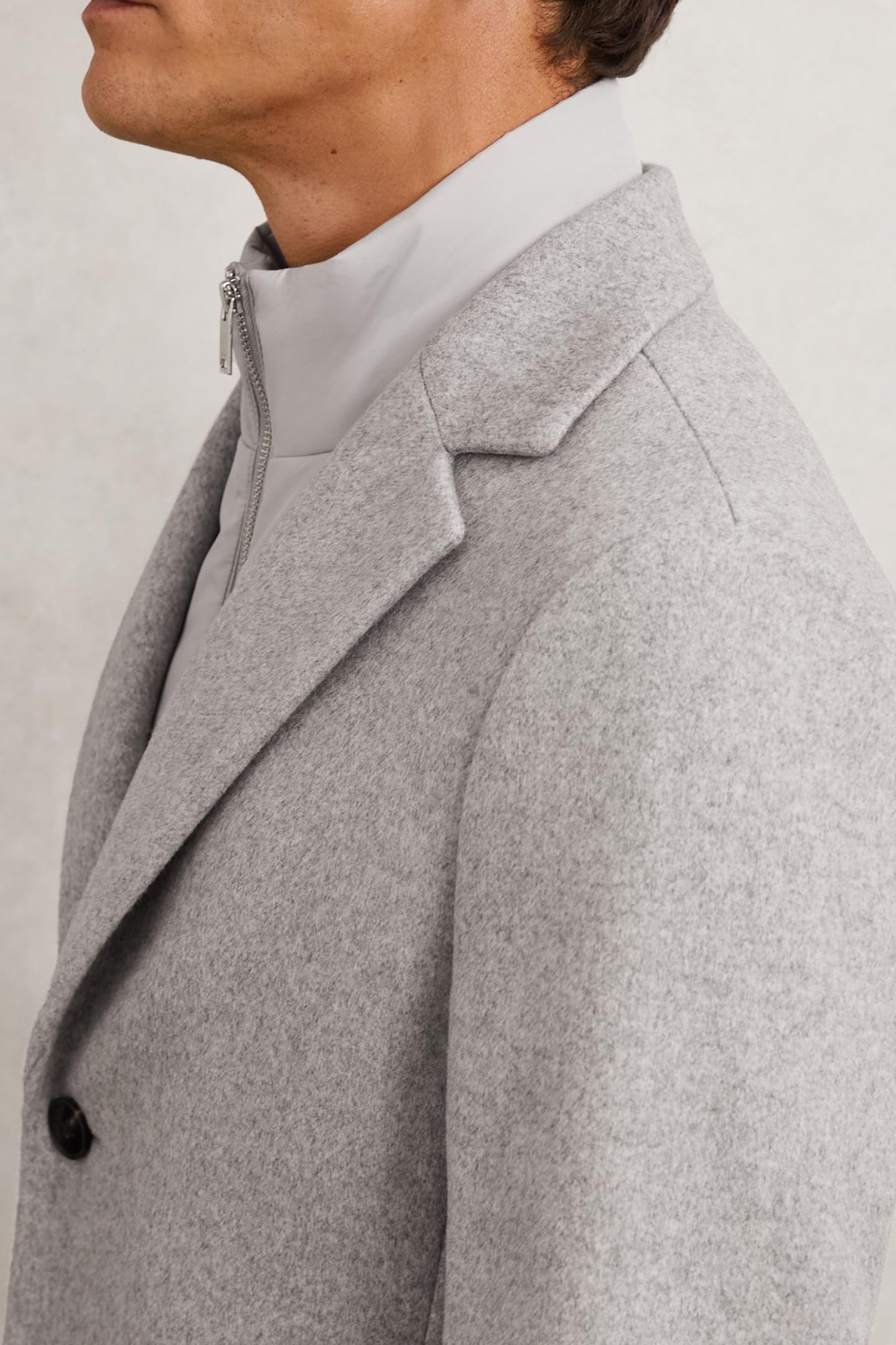 LS SB WOOL INTERNAL GILET OVERCOAT SOFT GREY 6