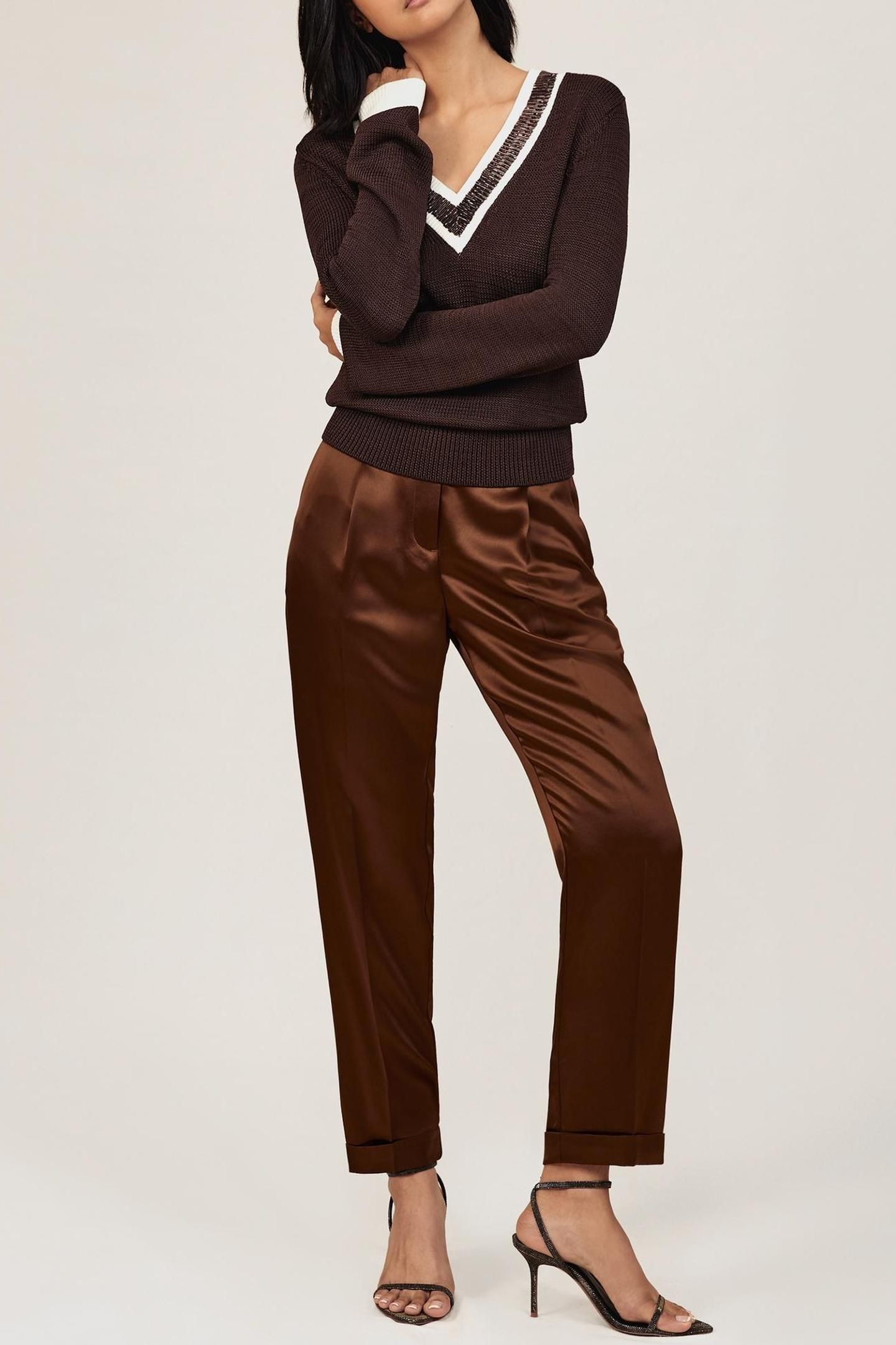 SATIN TAPER TROUSER BRONZE 1