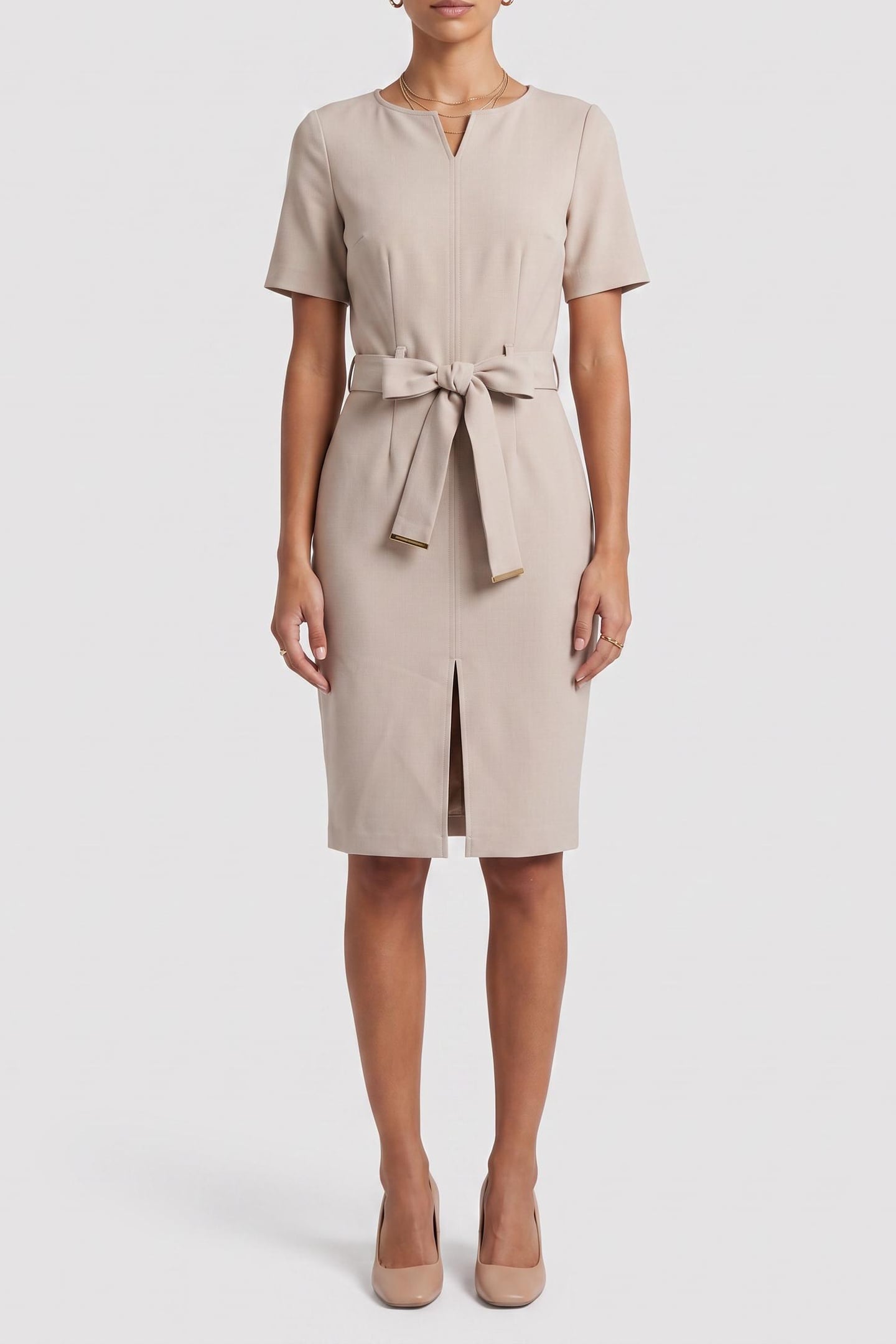 BESSY SLIM SS MIDI D LIGHT BEIGE MULTI. 1
