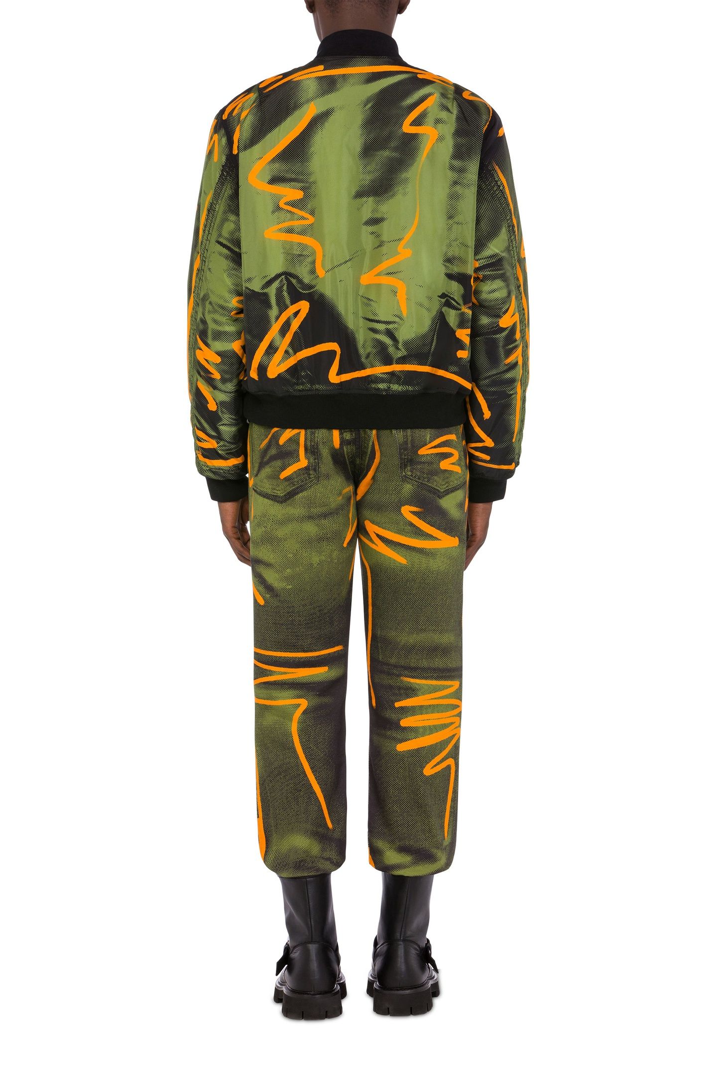 SHADOWS & SQUIGGLES NYLON BOMBER JACKET GREEN 2