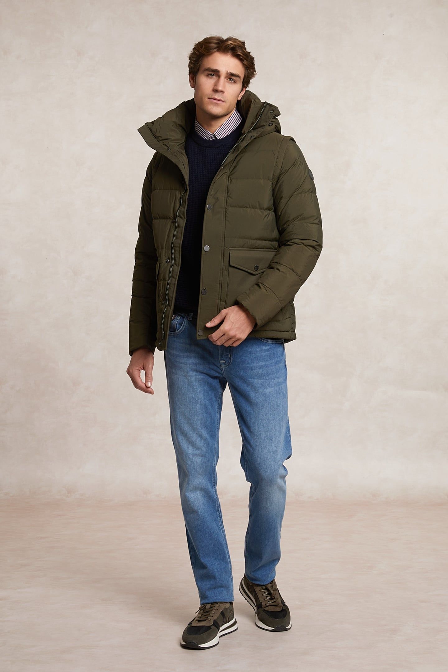 HOODED DOWN JACKET - REMOVABLE SLEEVES OLIVE 1