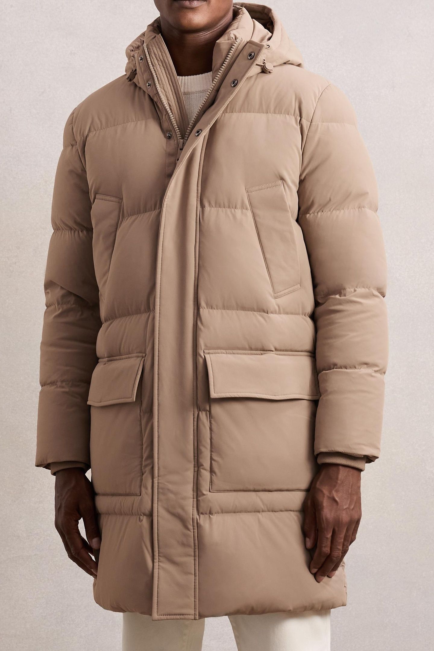 LS LONGLINE QUILTED ZIP THROUGH PUFFER JACKET LIGHT CAMEL BR 1