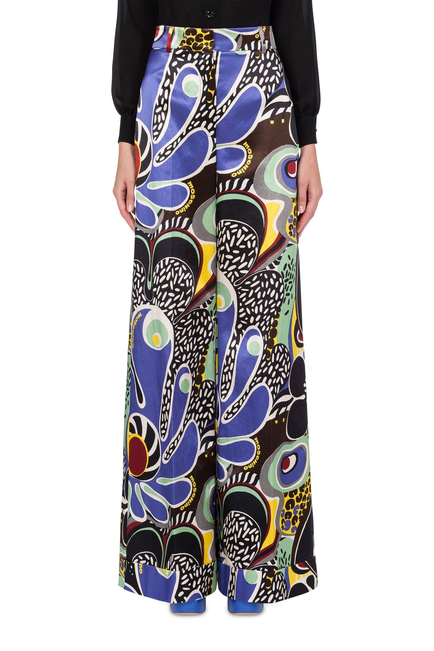 PSYCHEDELIC PRINT PALAZZO TROUSERS BLACK 1