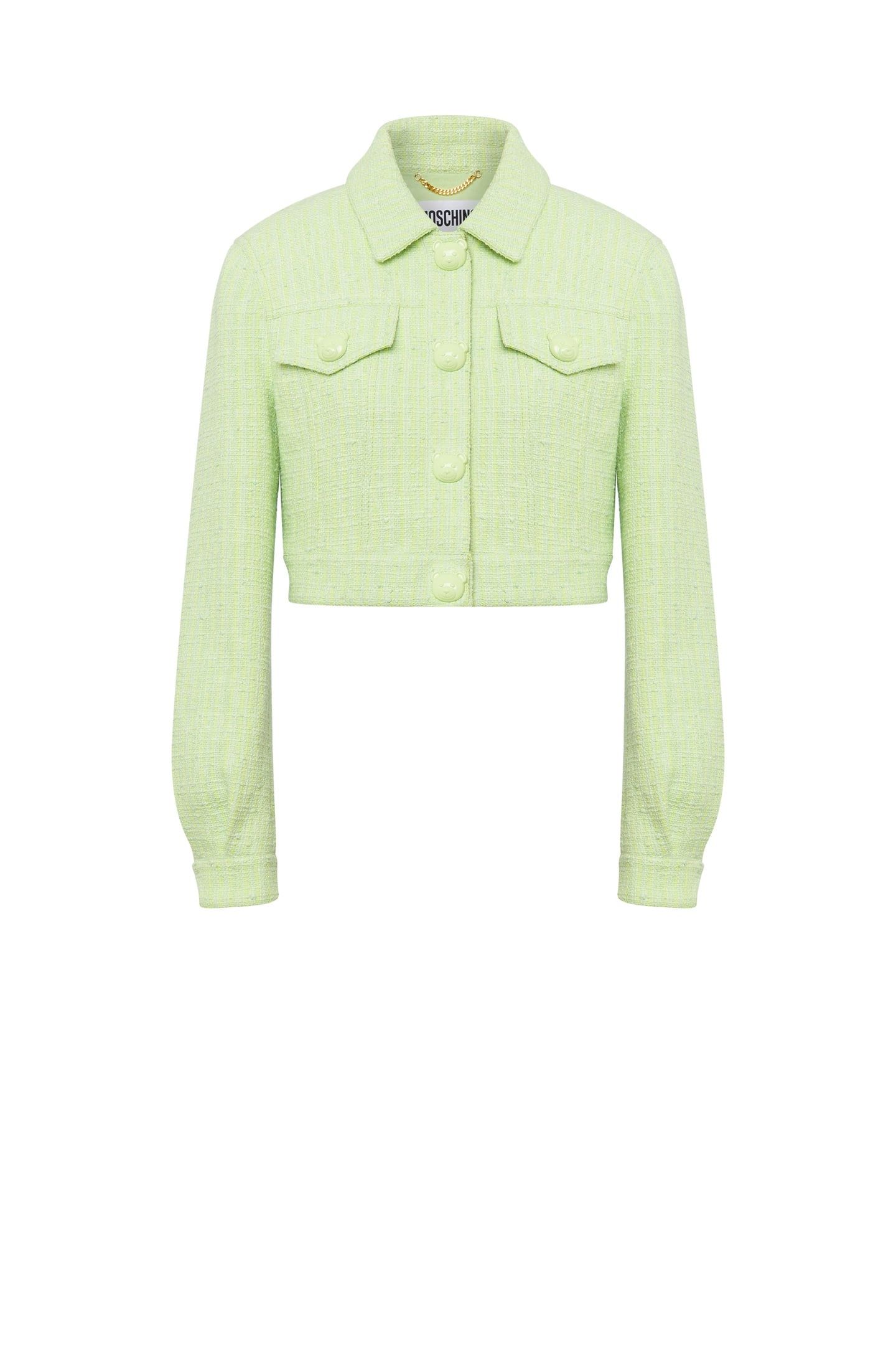 TEDDY BUTTONS TWEED CROPPED JACKET GREEN 3