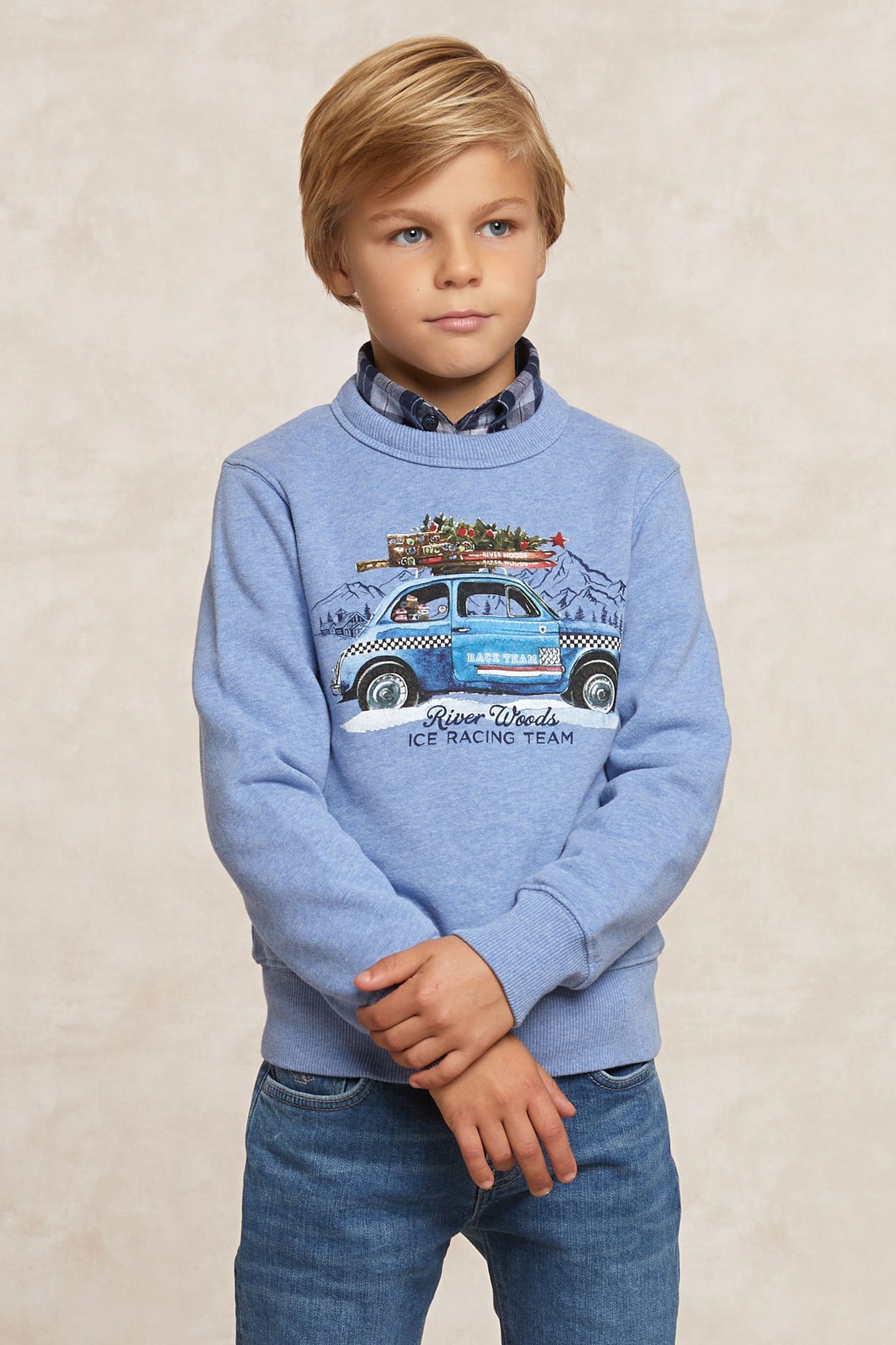 FANTASY FLEECE CREW NECK SWEATER DK GLACIER MIX BLUE 3