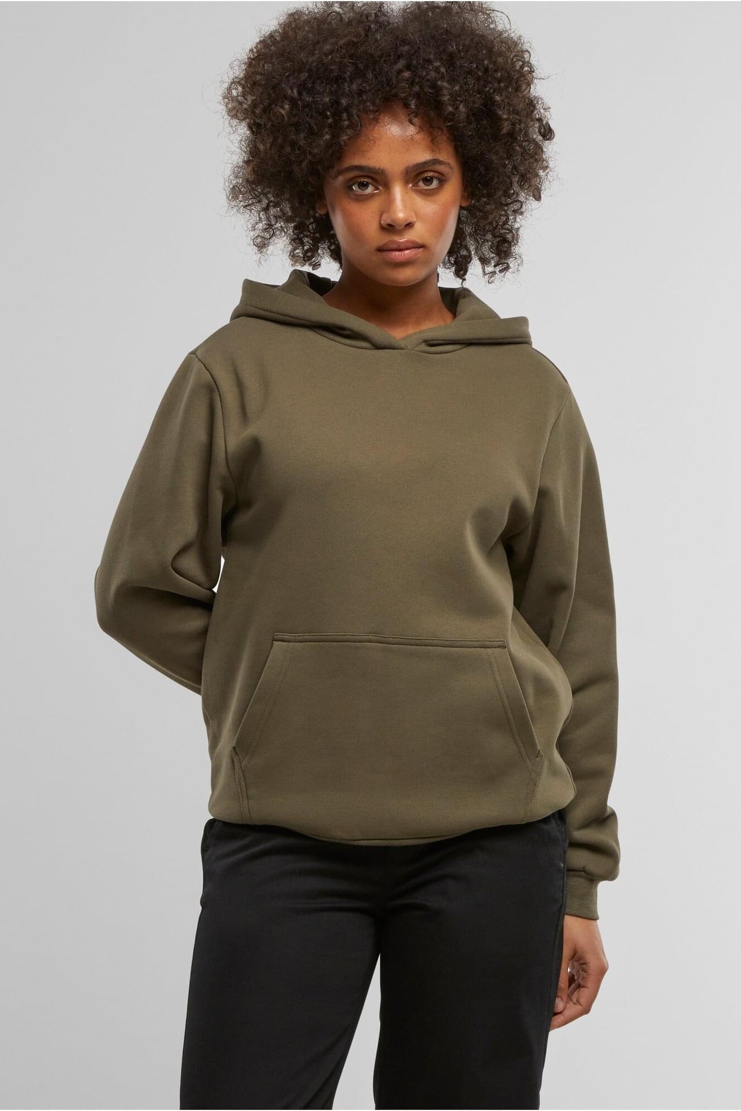 LADIES LOOSE BRUSHED FLEECE HOODY OLIVE 6