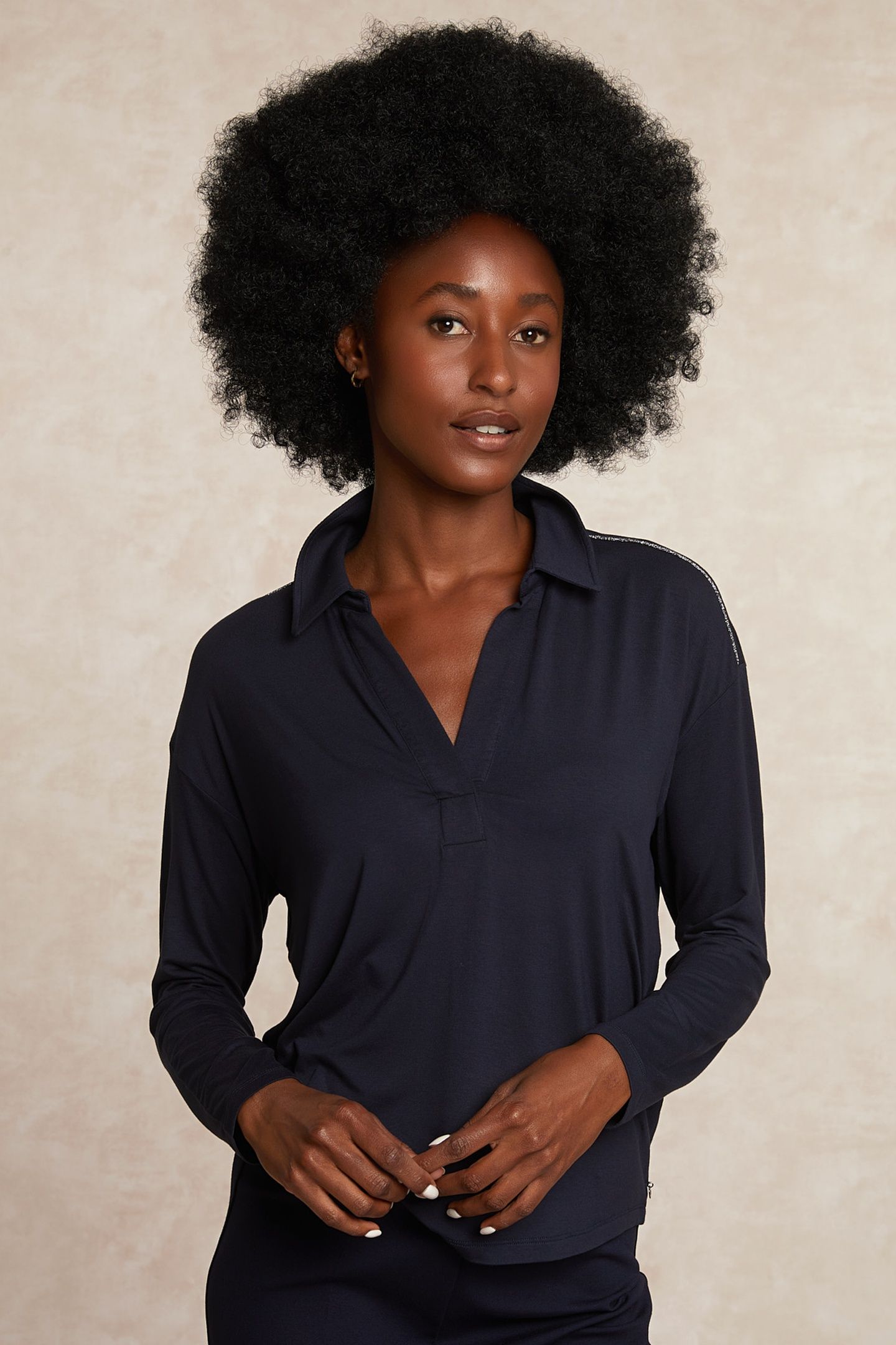 VISCOSE V-NECK BLOUSE GLITTER DETAIL NAVY 3