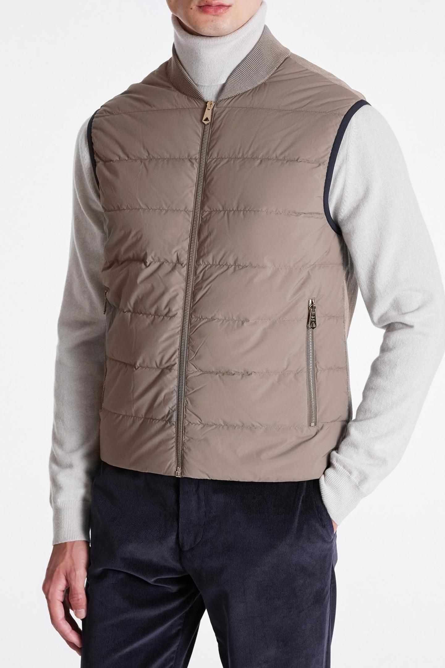 MENS HYBRID DOWN GILET TAUPE 1