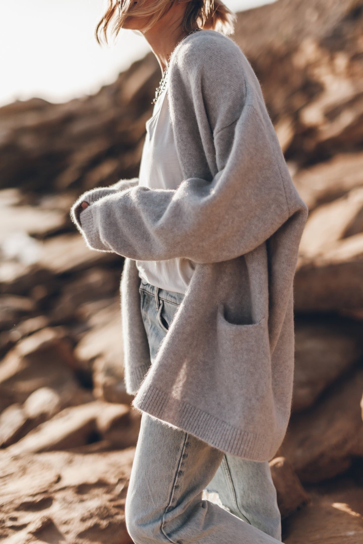 THE GREY OVERSIZED KNITTED CARDIGAN GREY 2