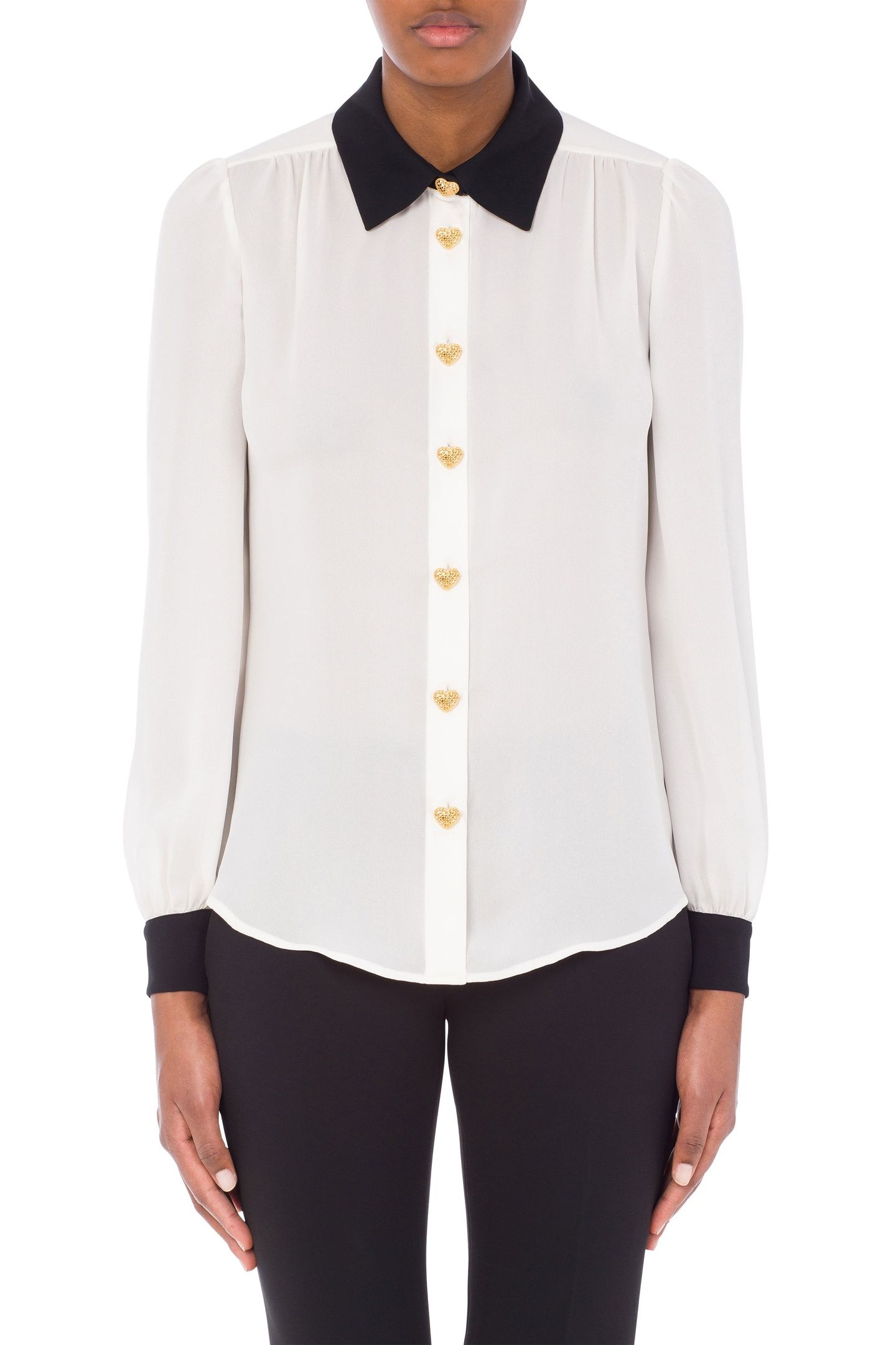 HEART BUTTONS SILK CHARMEUSE SHIRT WHITE 1