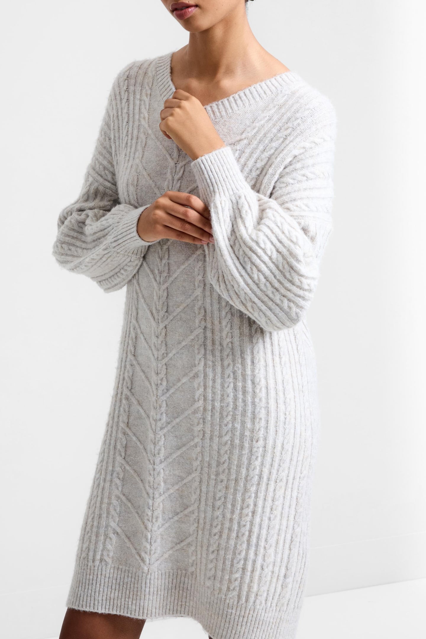 MARINE CABLE KNIT JUMPER DRESS PEBBLE NEUTRAL 3