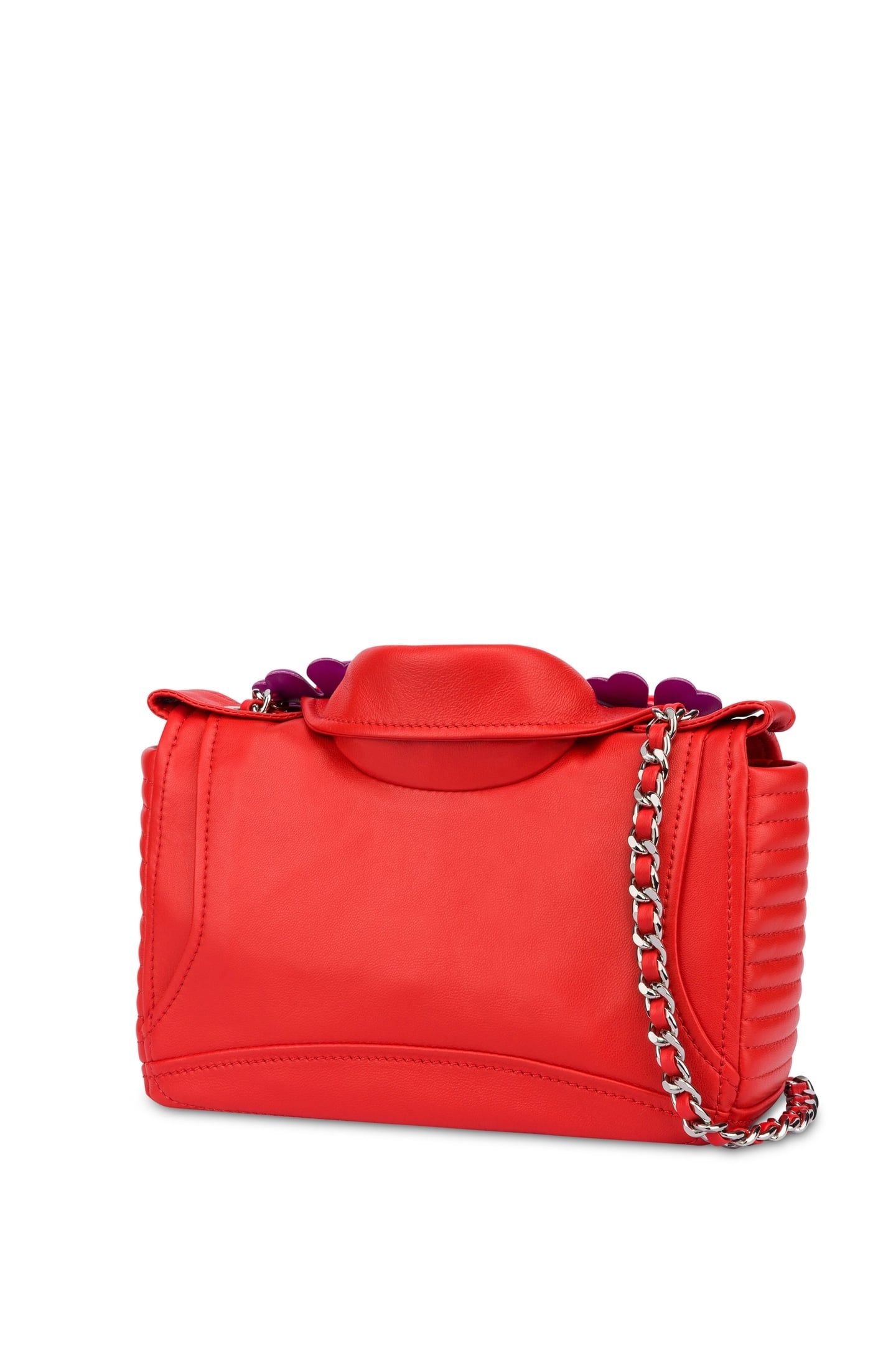 HEART FLOWERS NAPPA LEATHER BIKER BAG RED 2
