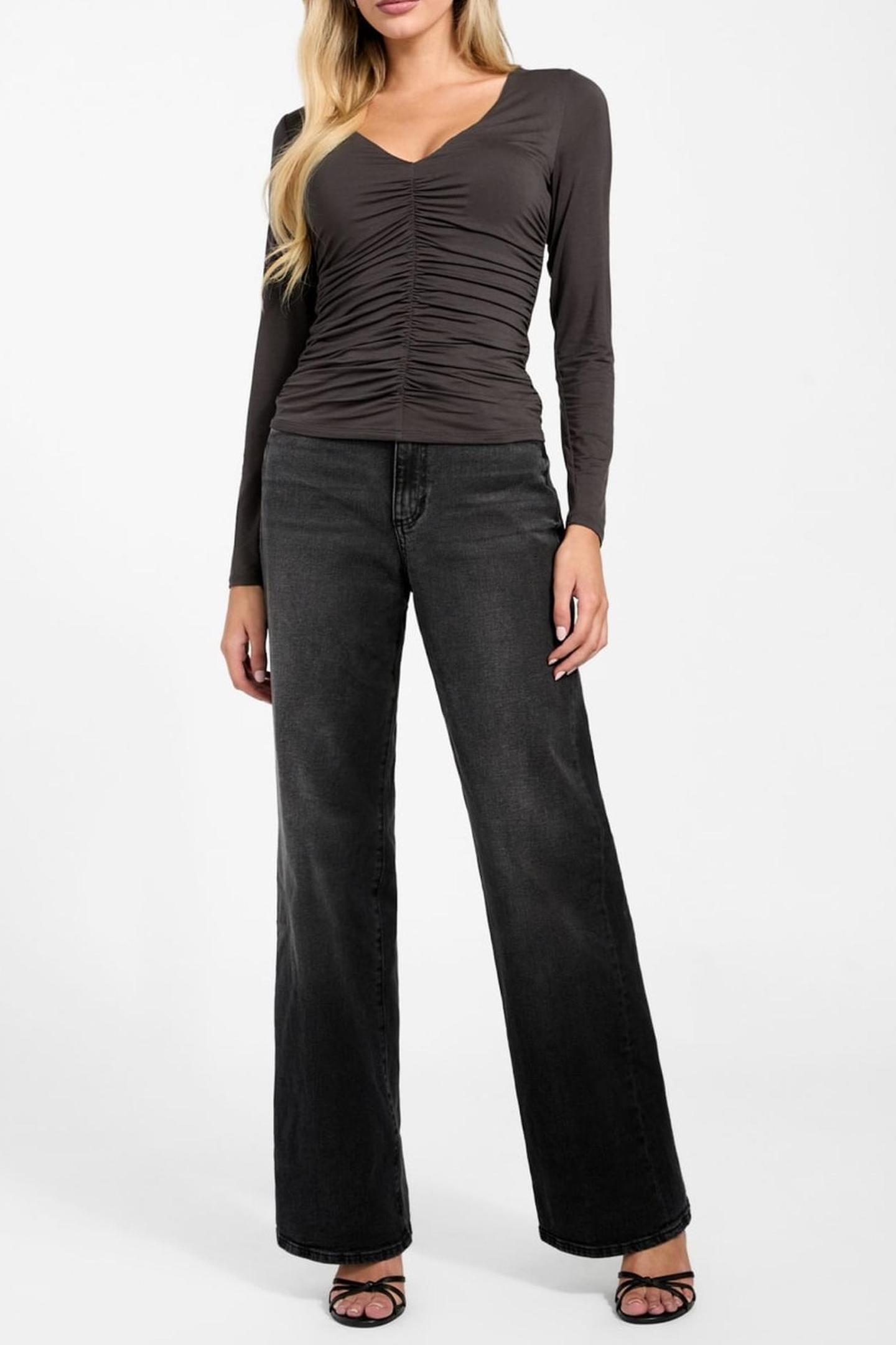LS V-NECK AYLEEN TOP BARK BROWN 1