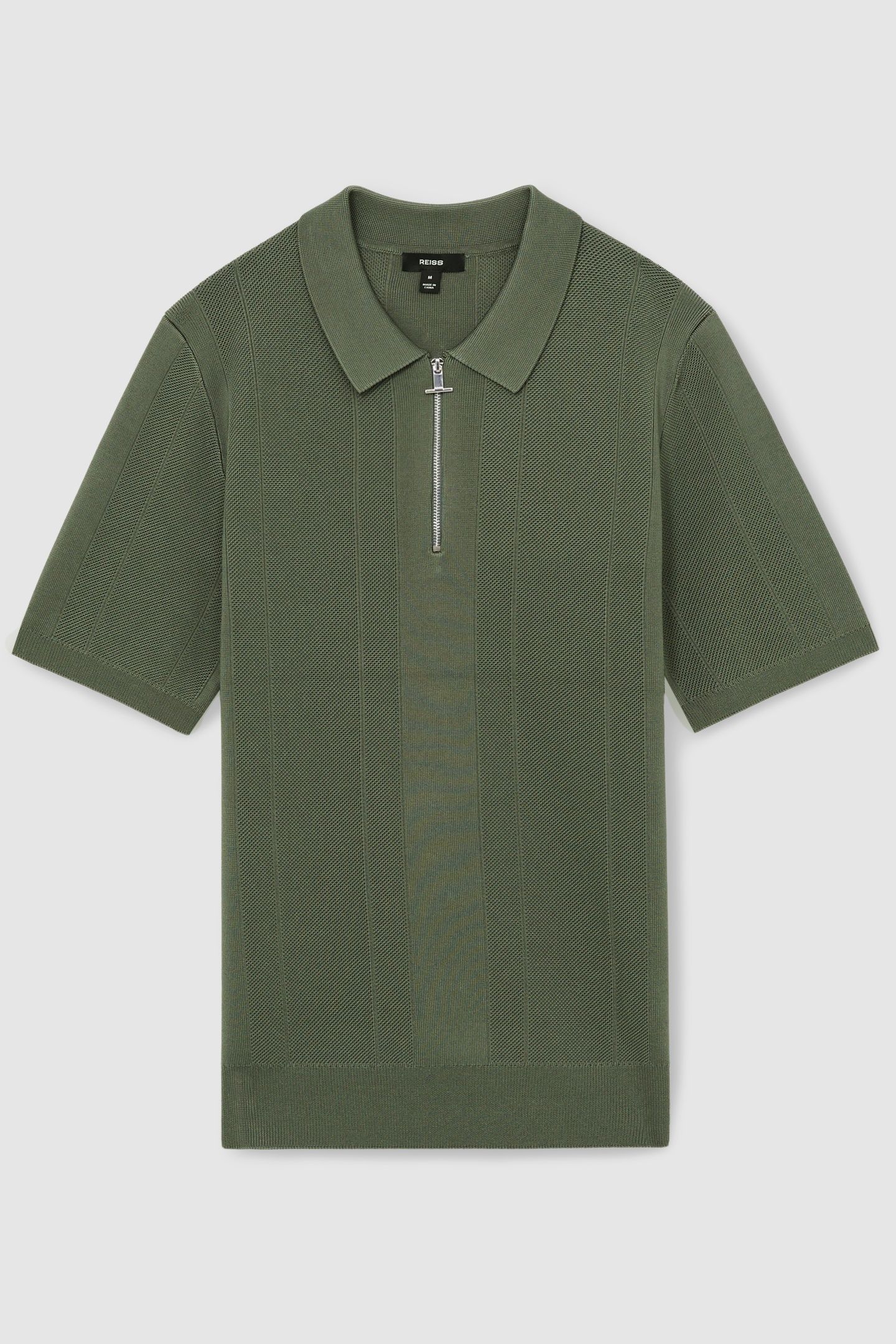 SS HALF ZIP TEXTURED KNITTED POLO HERB GREEN 5