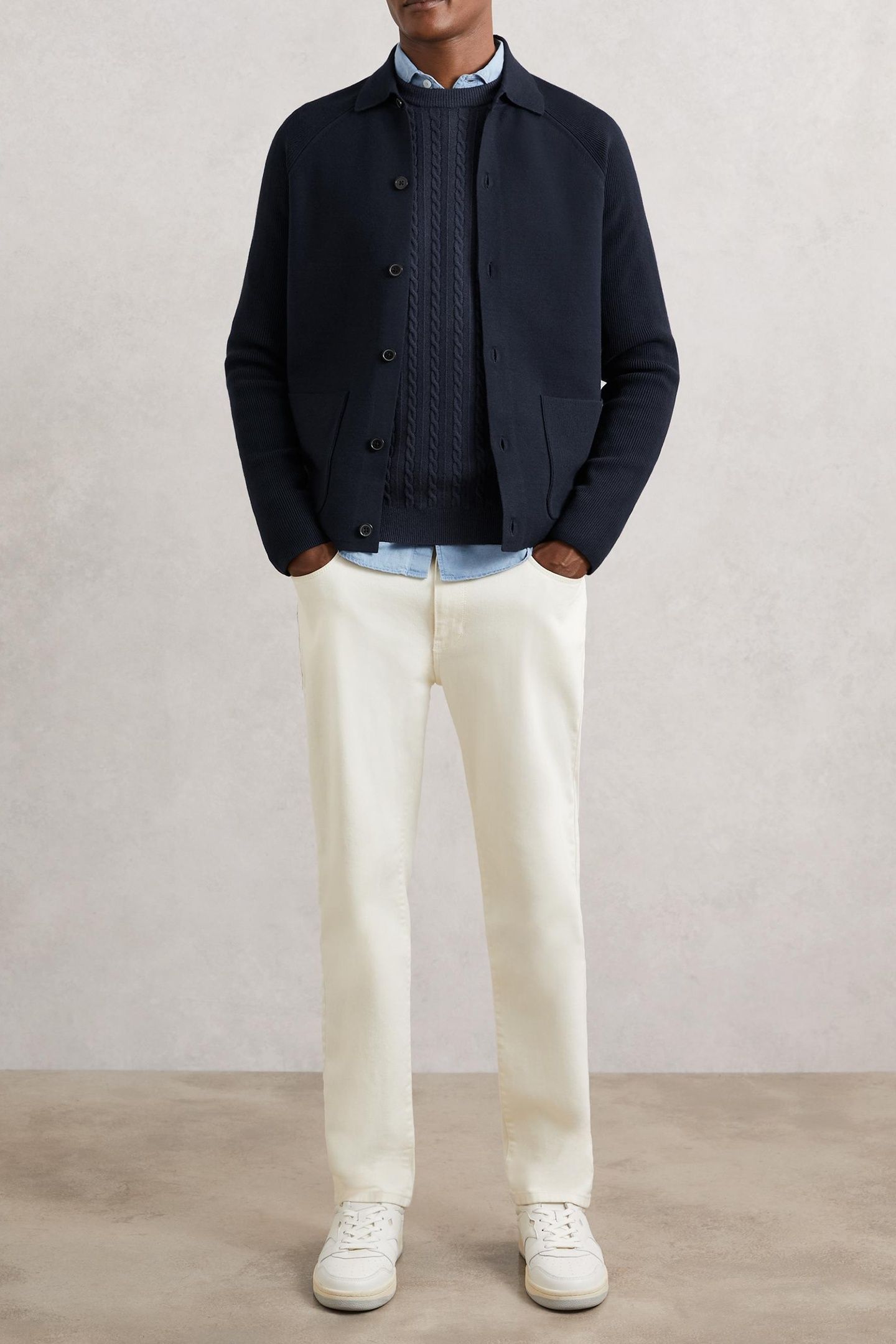 LS BUTTON THROUGH RIBBED SLEEVE SHIRT NAVY BLUE 3