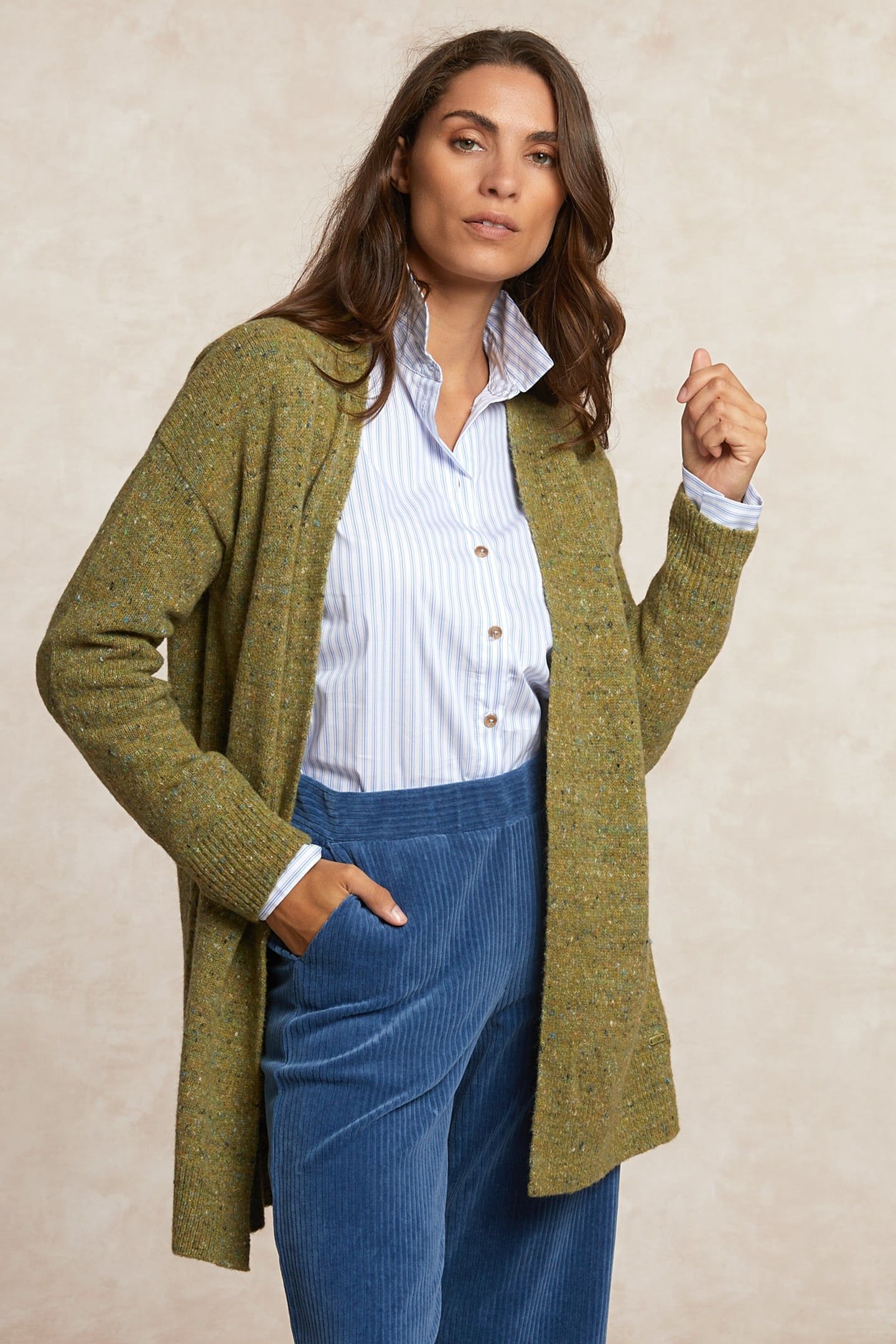 LONG DOTTED V-NECK CARDIGAN OLIVE GREEN 3