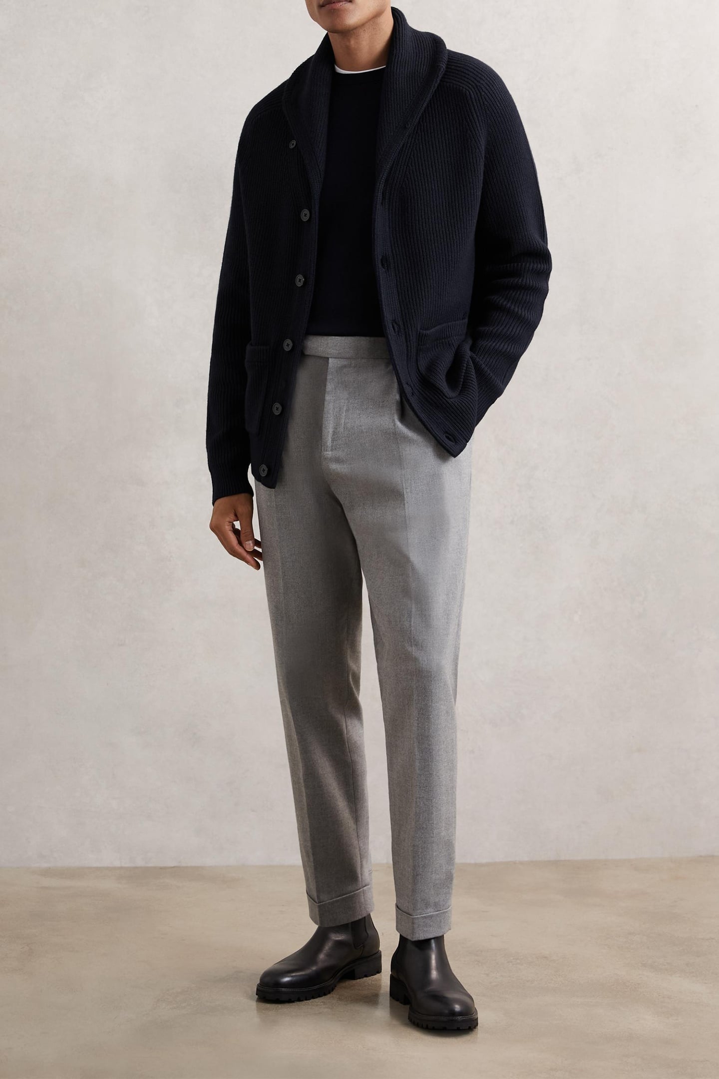 LS SHAWL COLLAR RIBBED CARDIGAN NAVY 4