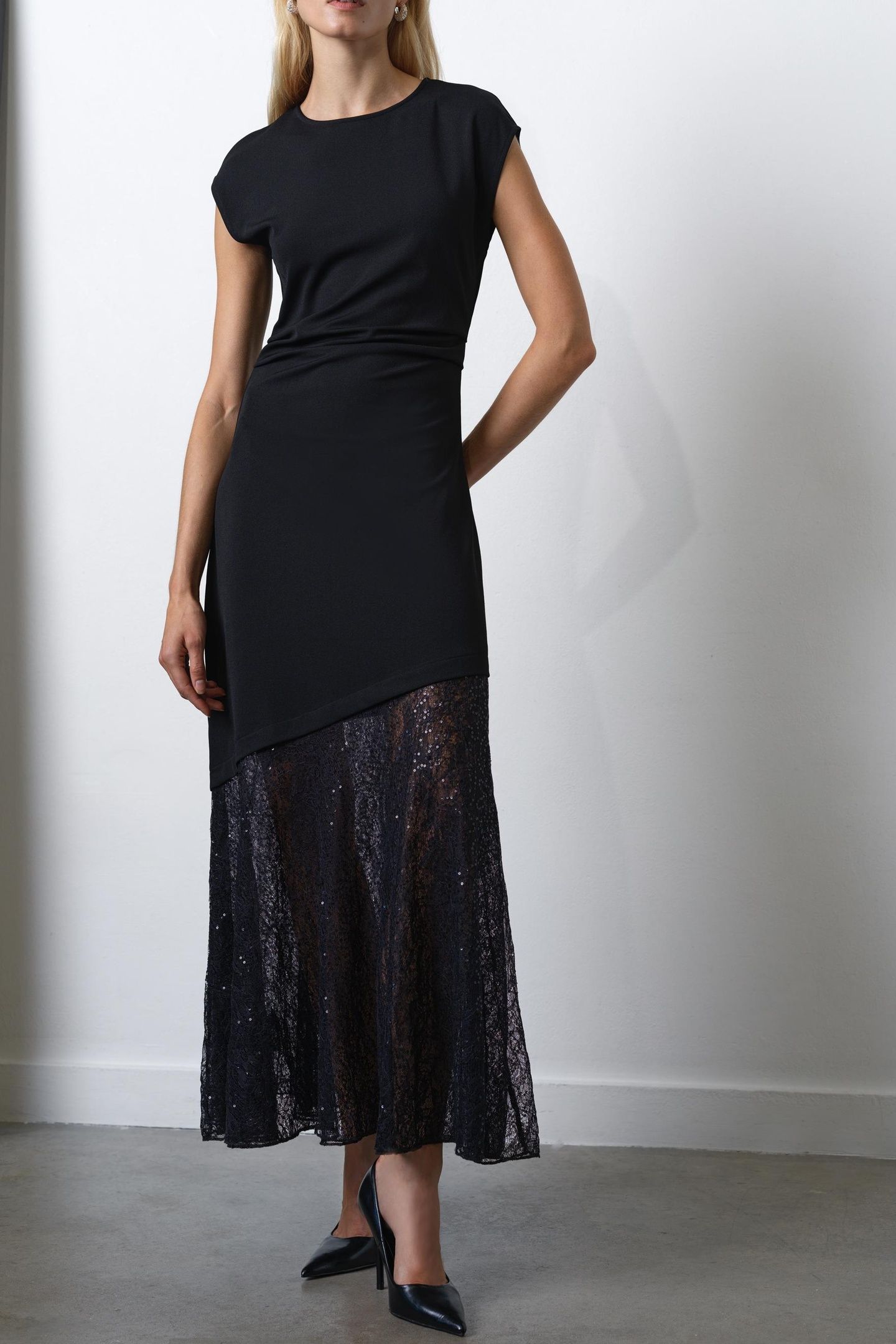 VALETTA LACE MIX DRESS BLACK 1
