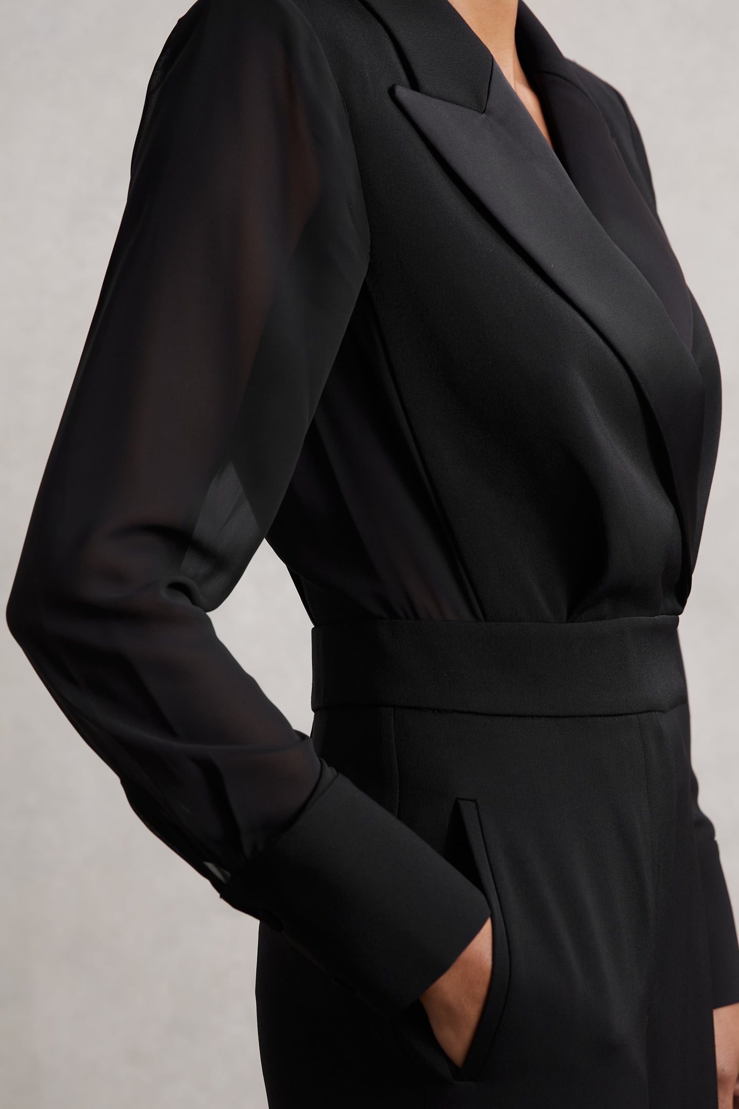 SHEER SLEEVE TUX JUMPSUIT BLACK 5
