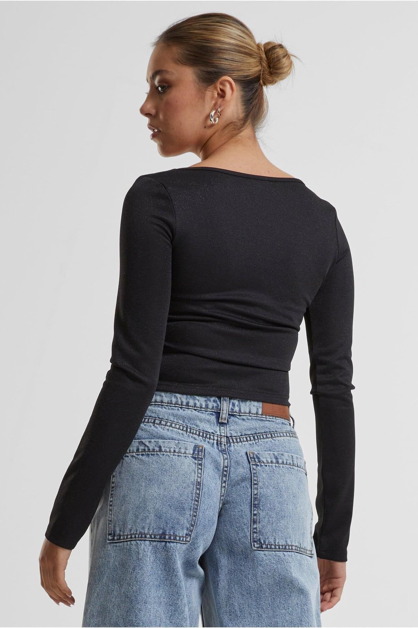 LADIES GLITTER SQUARE NECK LONGSLEEVE BLACK 2