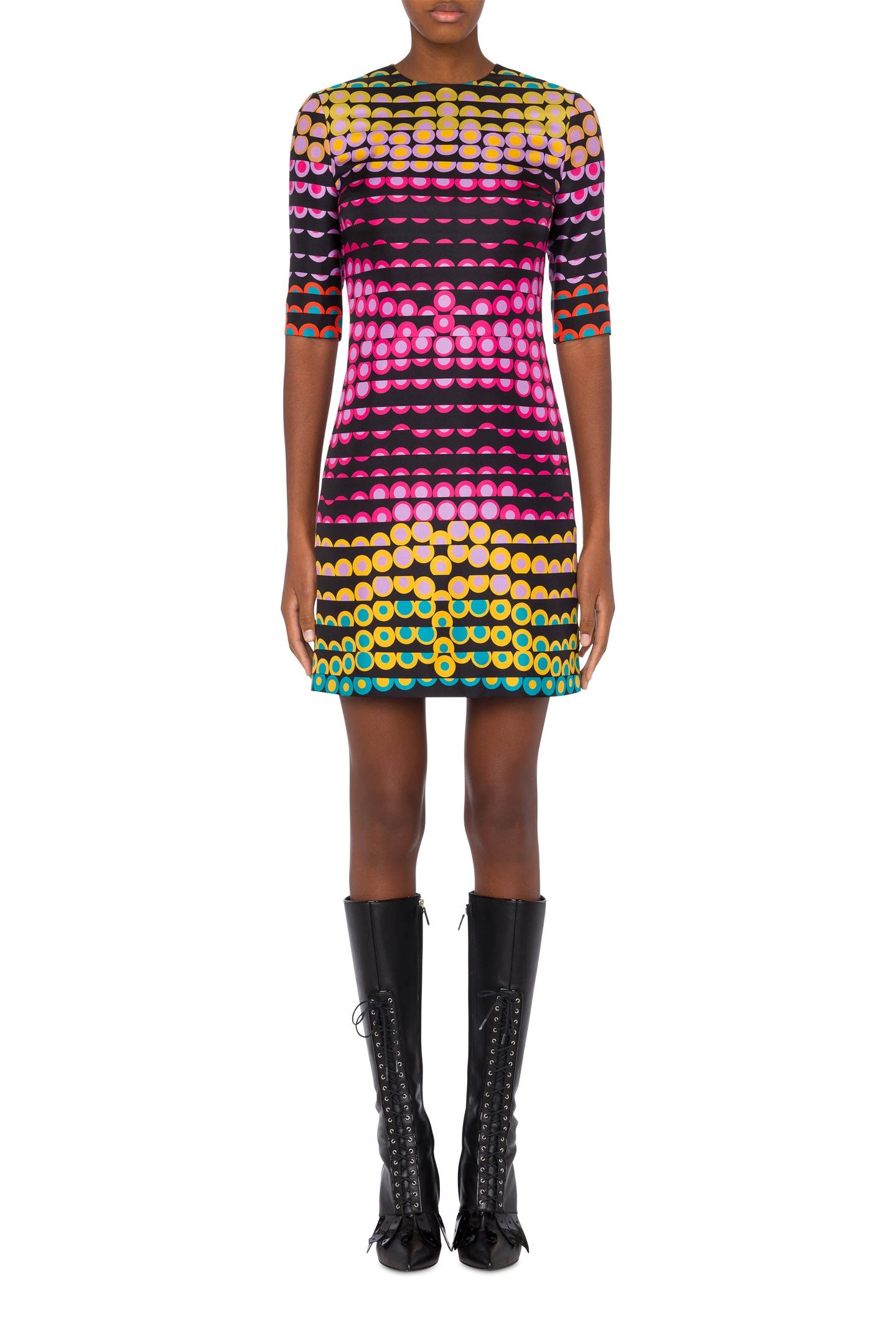 EMBROIDERED POLKA DOTS SILK TWILL DRESS BLACK 1