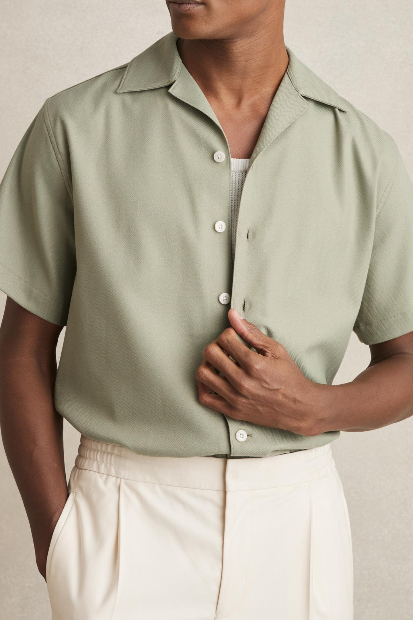 SS HERRINGBONE CUBAN SHIRT SAGE GREEN 6
