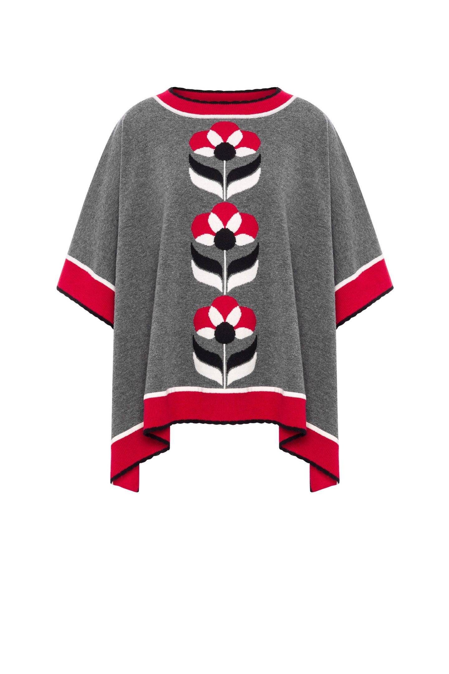 GEOMETRICAL FLOWERS KNIT PONCHO GREY 3